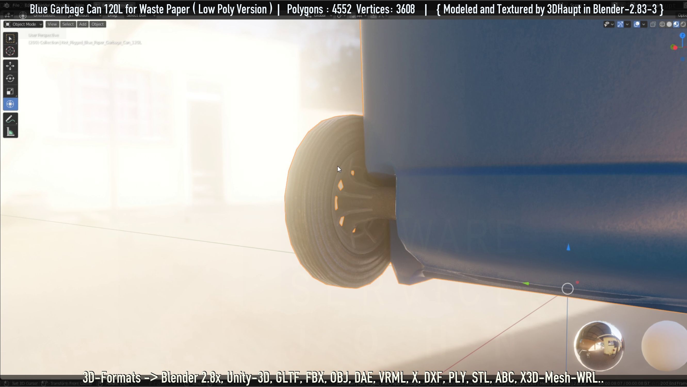 Plastic Garbage Can 120L Blue for Waste Paper -Low-Poly-Version- Low-poly 3D model_82