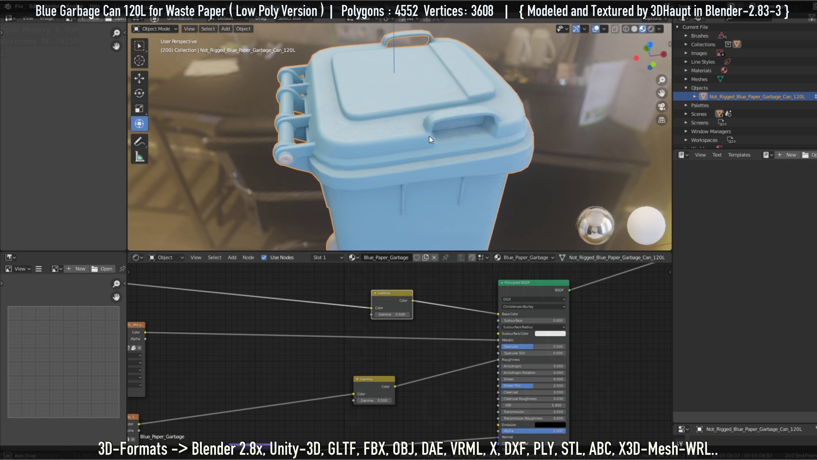 Plastic Garbage Can 120L Blue for Waste Paper -Low-Poly-Version- Low-poly 3D model_58