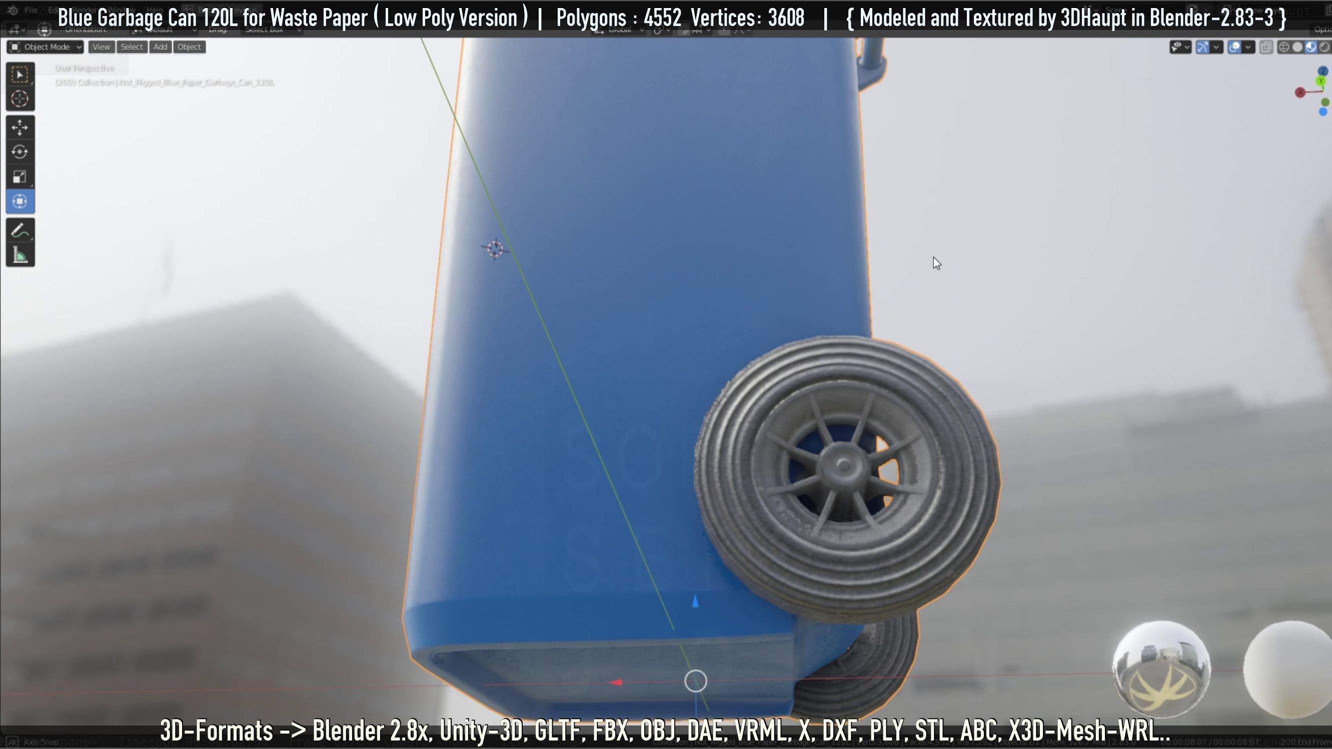 Plastic Garbage Can 120L Blue for Waste Paper -Low-Poly-Version- Low-poly 3D model_14