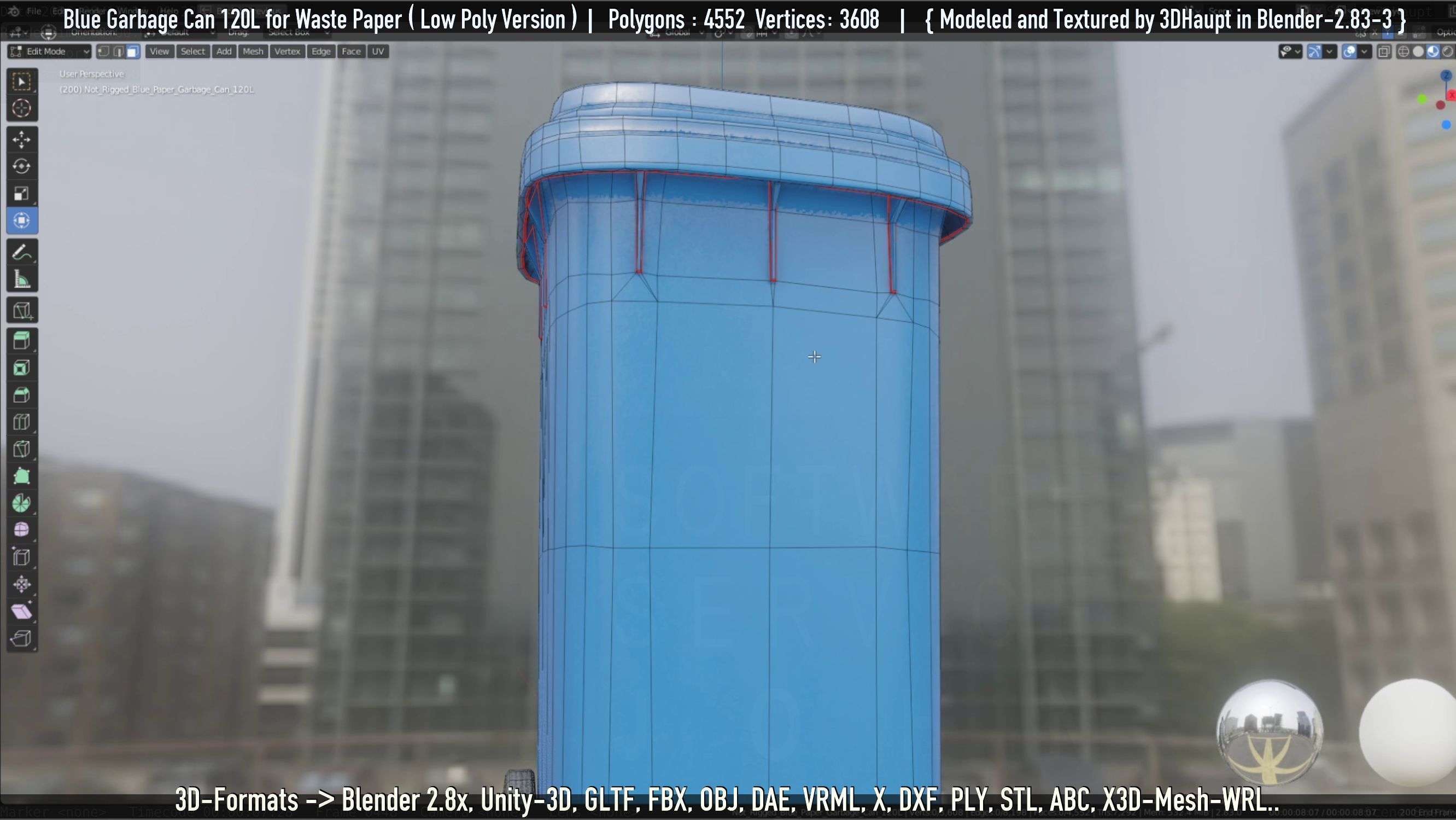 Plastic Garbage Can 120L Blue for Waste Paper -Low-Poly-Version- Low-poly 3D model_76