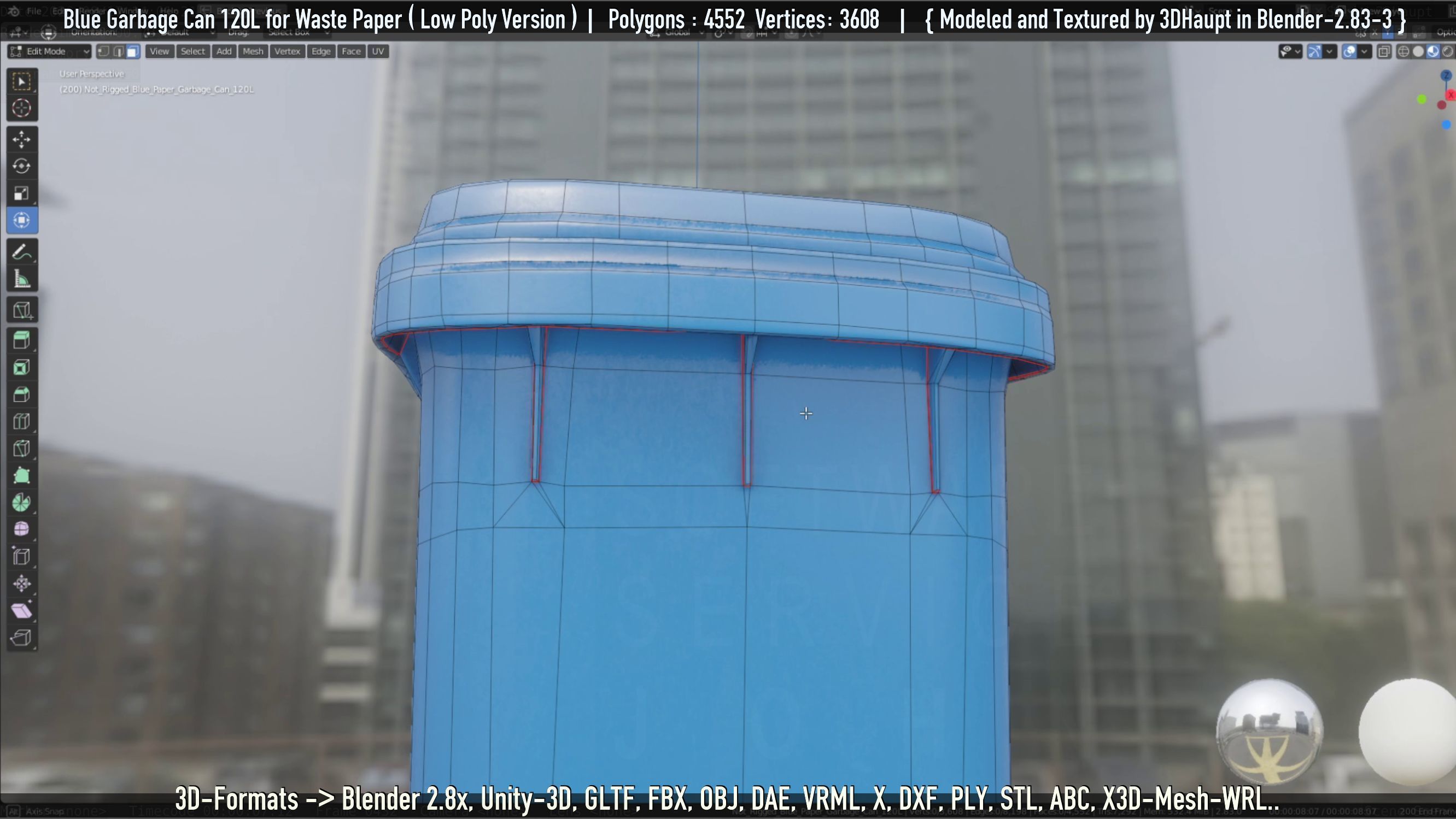 Plastic Garbage Can 120L Blue for Waste Paper -Low-Poly-Version- Low-poly 3D model_20
