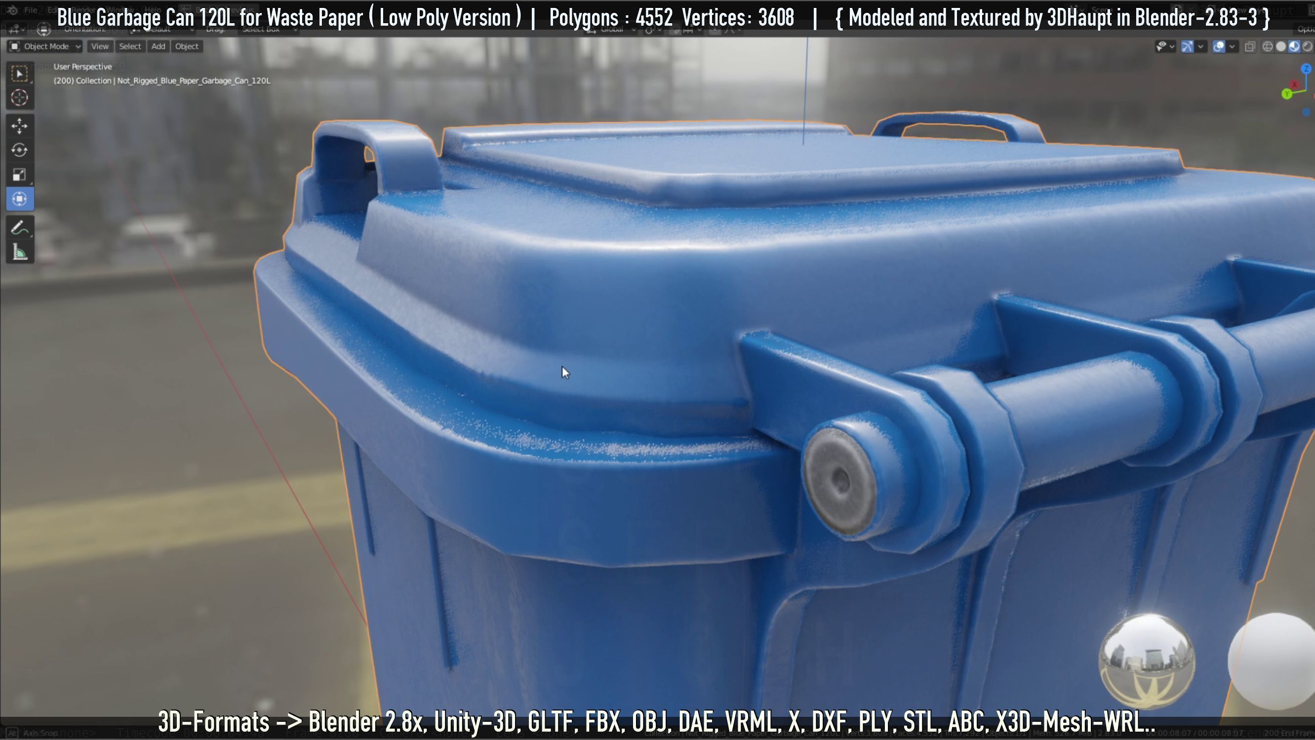 Plastic Garbage Can 120L Blue for Waste Paper -Low-Poly-Version- Low-poly 3D model_23