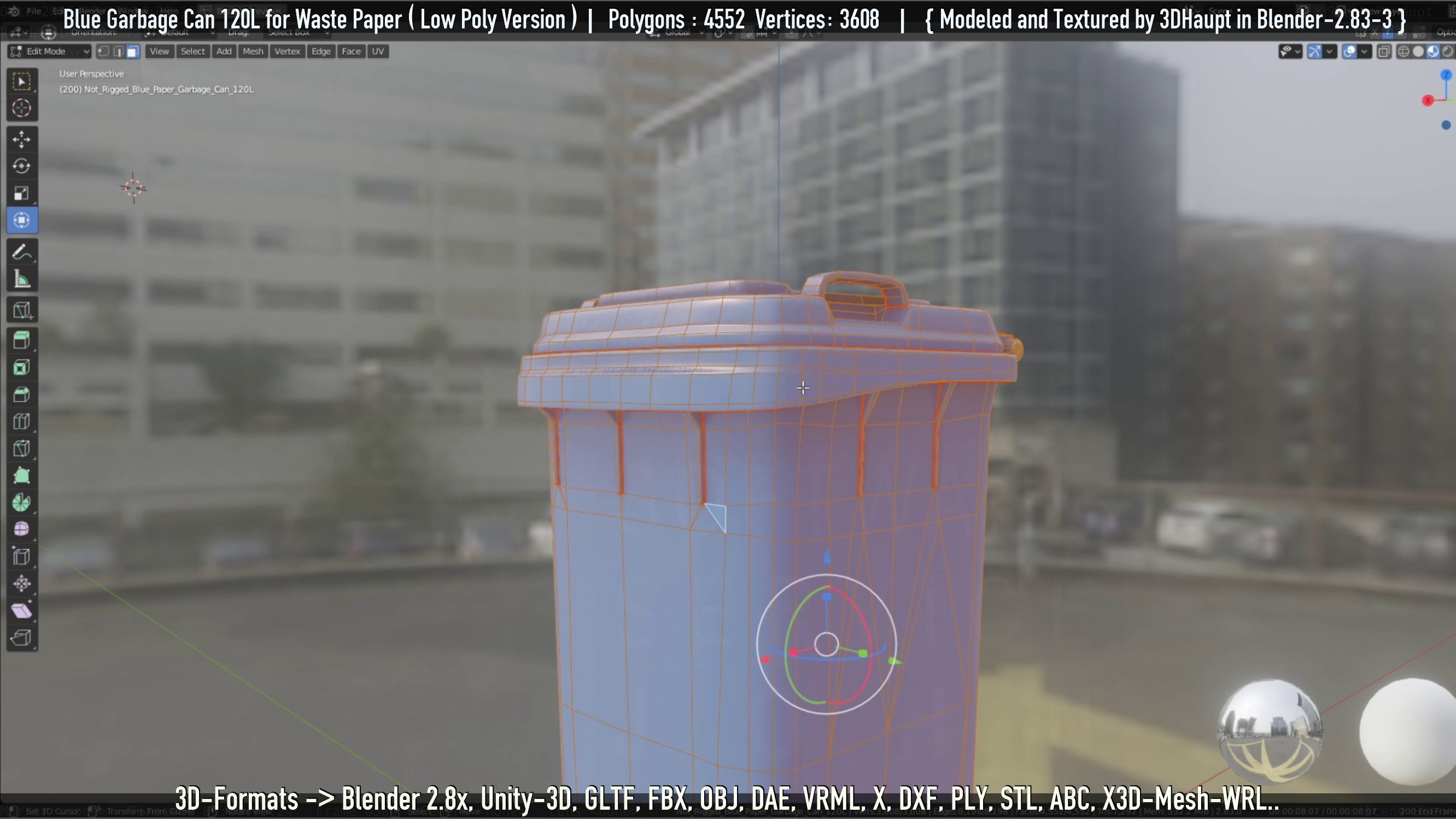 Plastic Garbage Can 120L Blue for Waste Paper -Low-Poly-Version- Low-poly 3D model_17