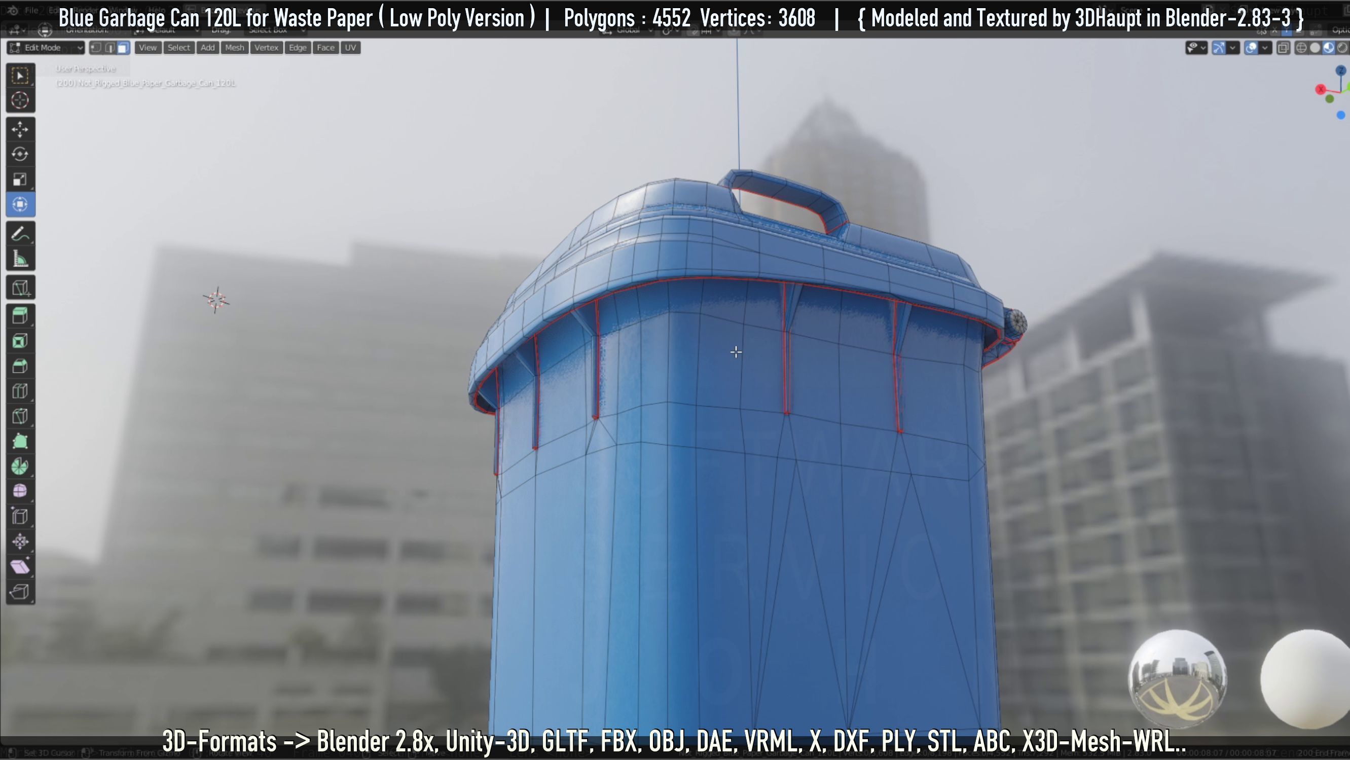 Plastic Garbage Can 120L Blue for Waste Paper -Low-Poly-Version- Low-poly 3D model_79