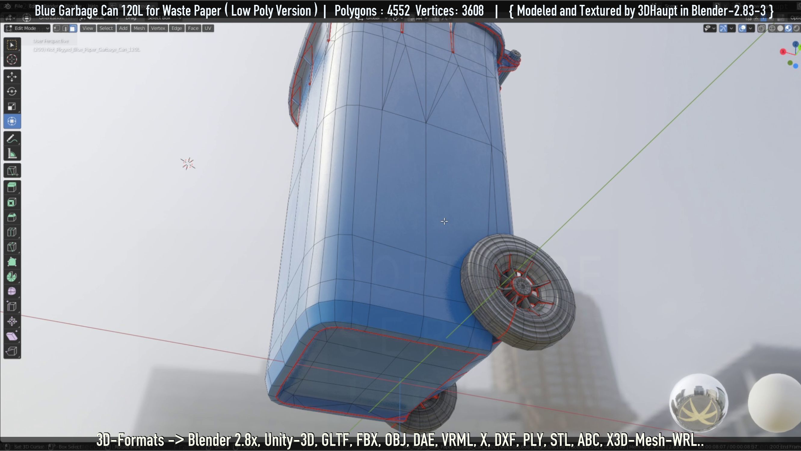 Plastic Garbage Can 120L Blue for Waste Paper -Low-Poly-Version- Low-poly 3D model_24