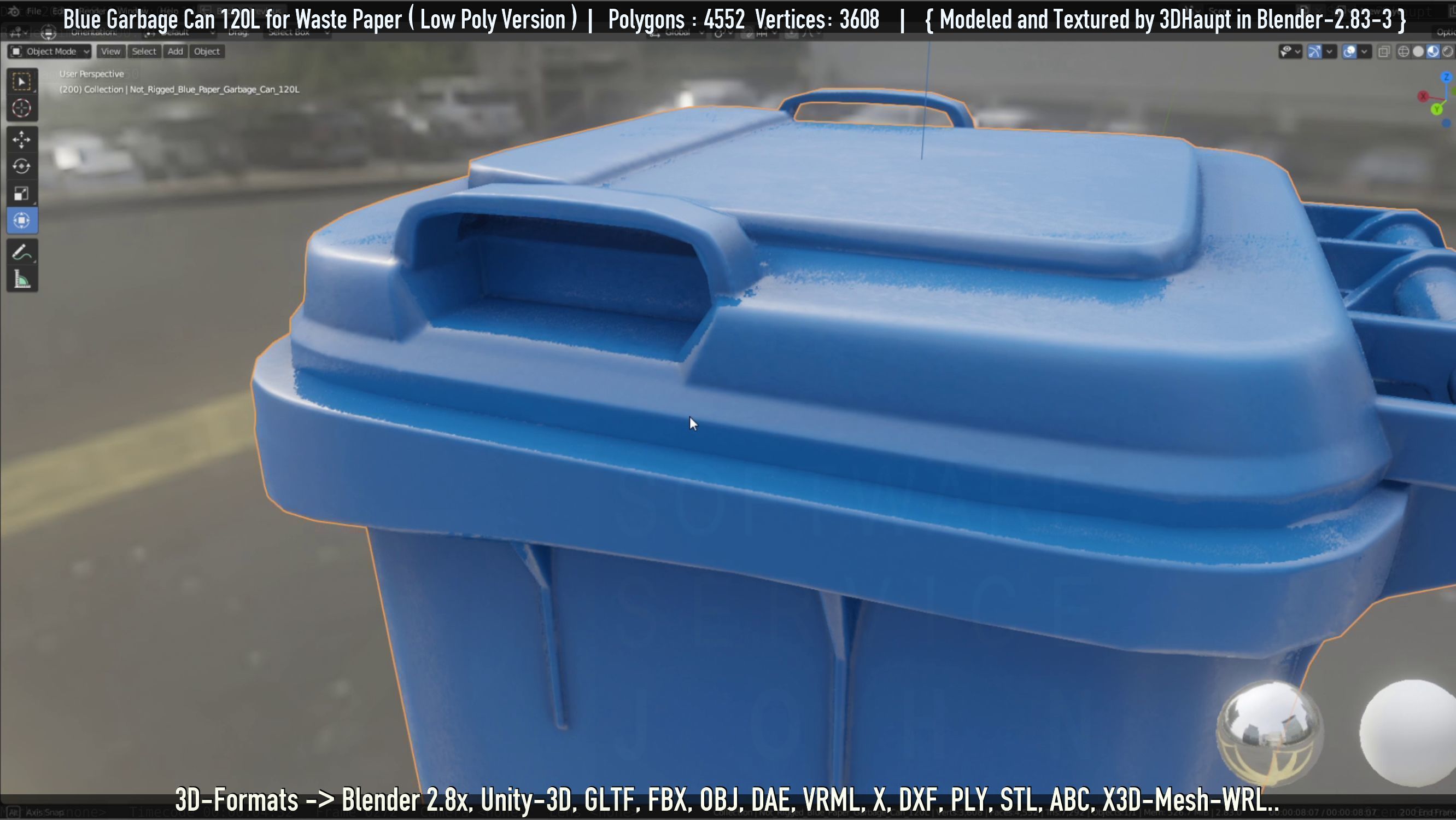 Plastic Garbage Can 120L Blue for Waste Paper -Low-Poly-Version- Low-poly 3D model_8