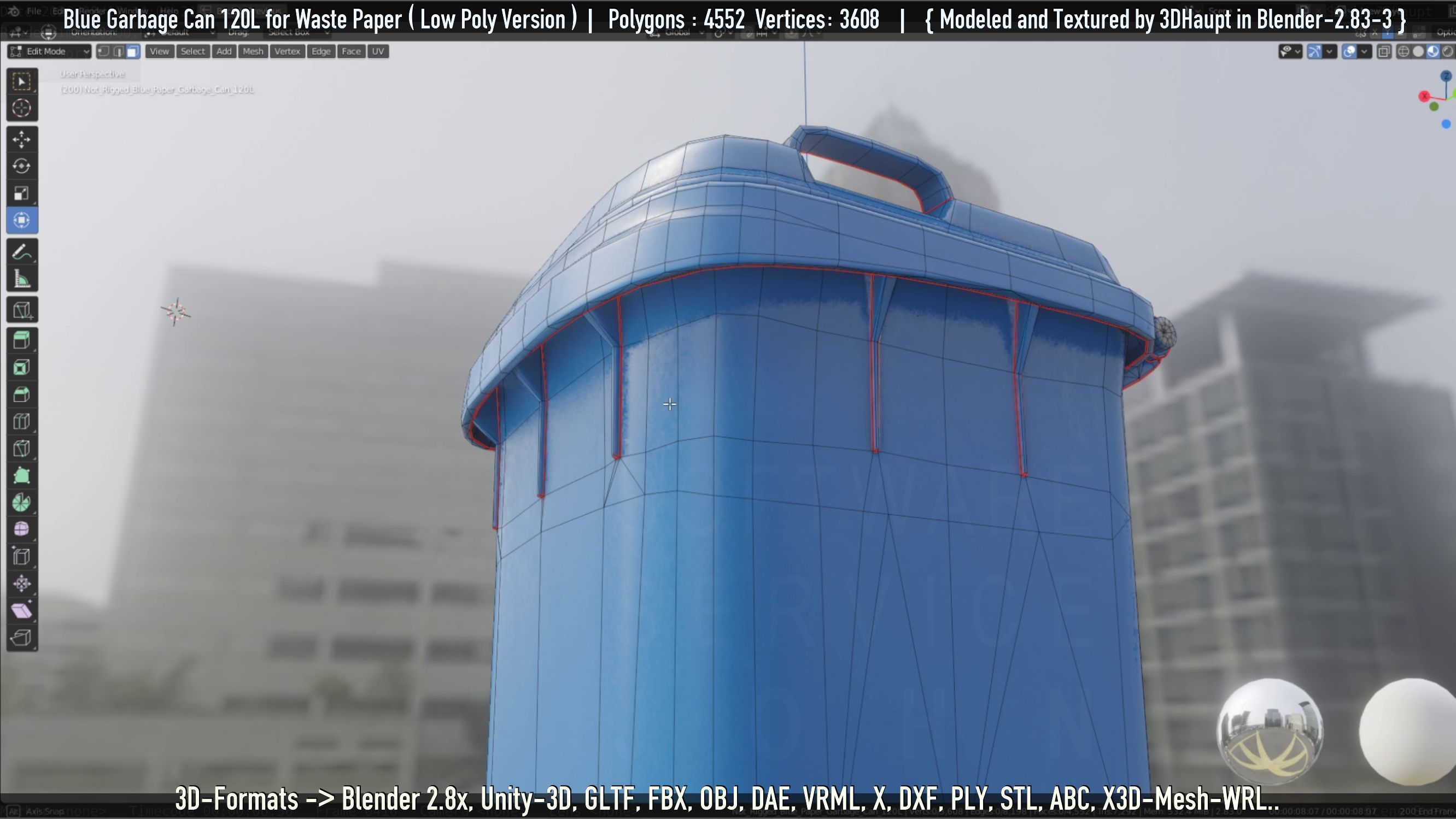 Plastic Garbage Can 120L Blue for Waste Paper -Low-Poly-Version- Low-poly 3D model_21