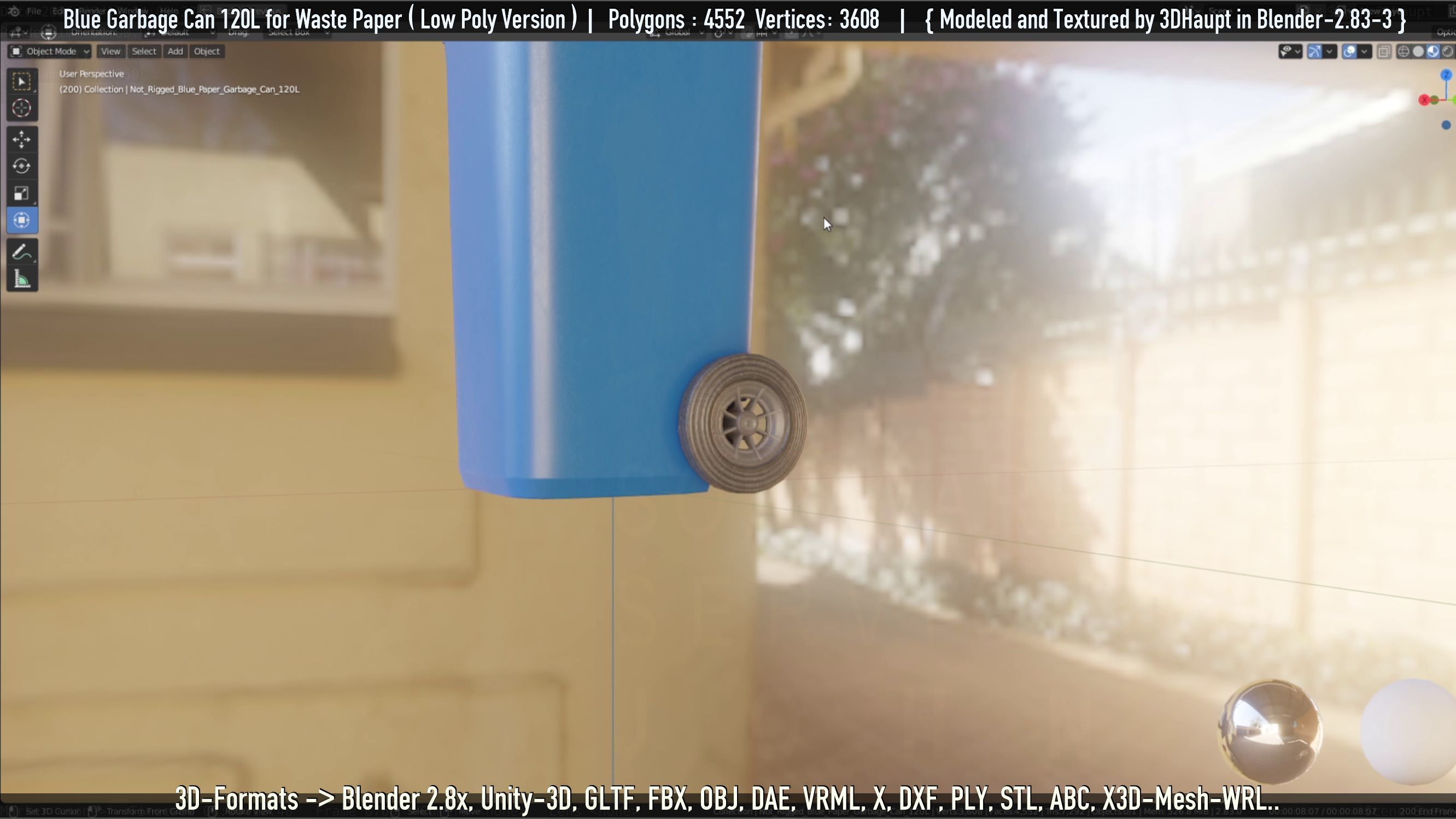 Plastic Garbage Can 120L Blue for Waste Paper -Low-Poly-Version- Low-poly 3D model_62