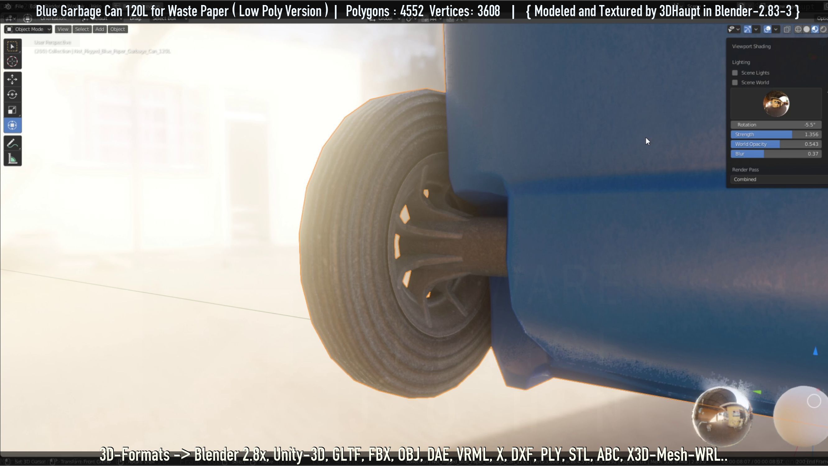 Plastic Garbage Can 120L Blue for Waste Paper -Low-Poly-Version- Low-poly 3D model_81