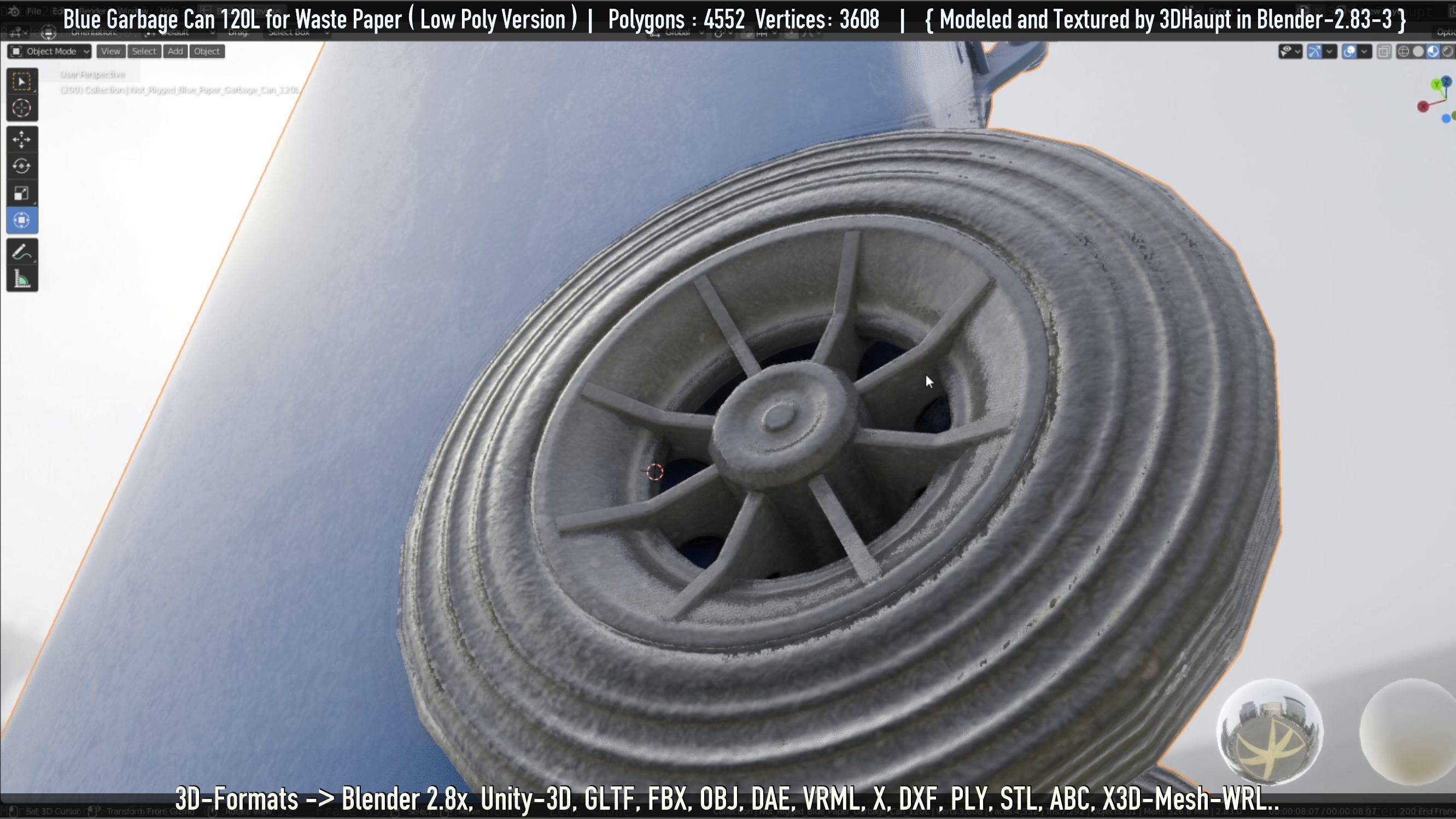 Plastic Garbage Can 120L Blue for Waste Paper -Low-Poly-Version- Low-poly 3D model_28