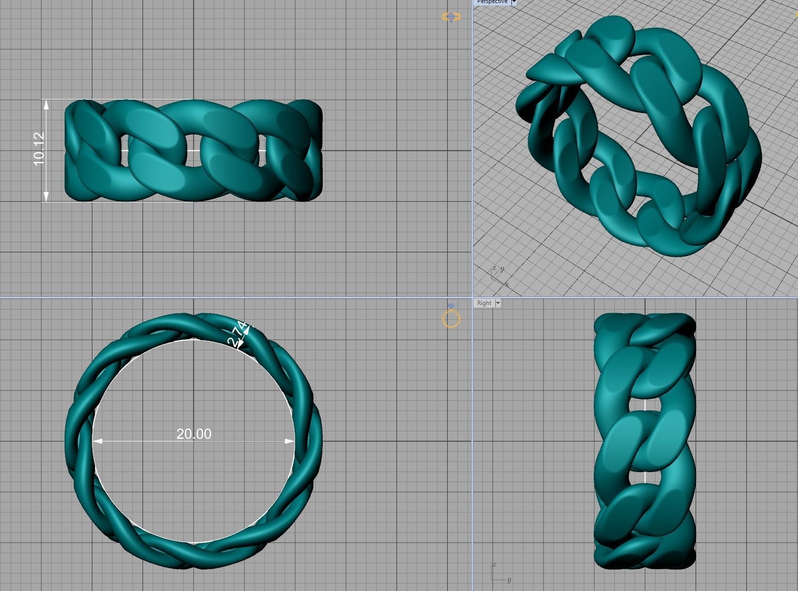 Cuban Link Chain Ring Stackble Ring 10mm wide 3D print model_9