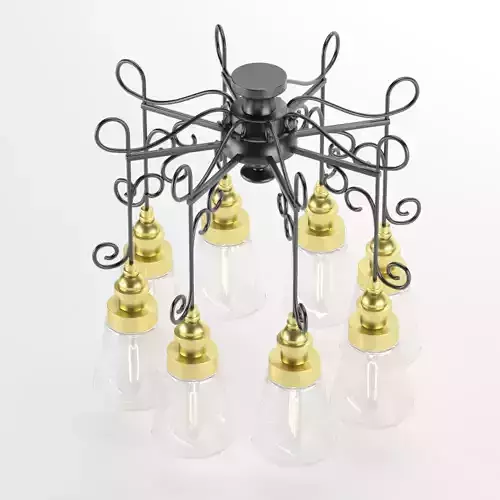 Chandelier1708 light fixture with six glass bulbs Free 3D model
