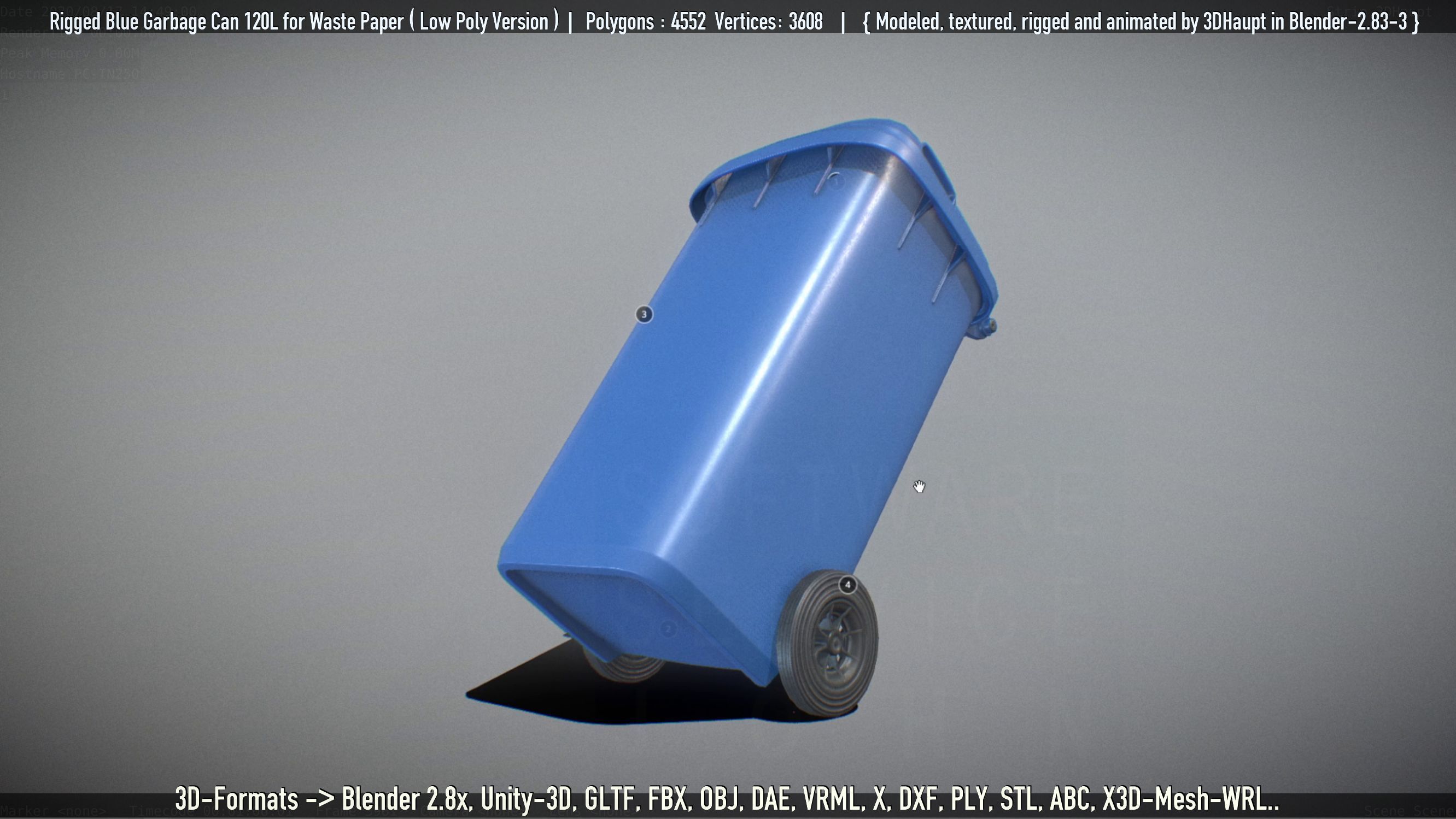 Rigged Garbage Can 120L Blue for Waste Paper -Low-Poly-Version- Low-poly 3D model_25