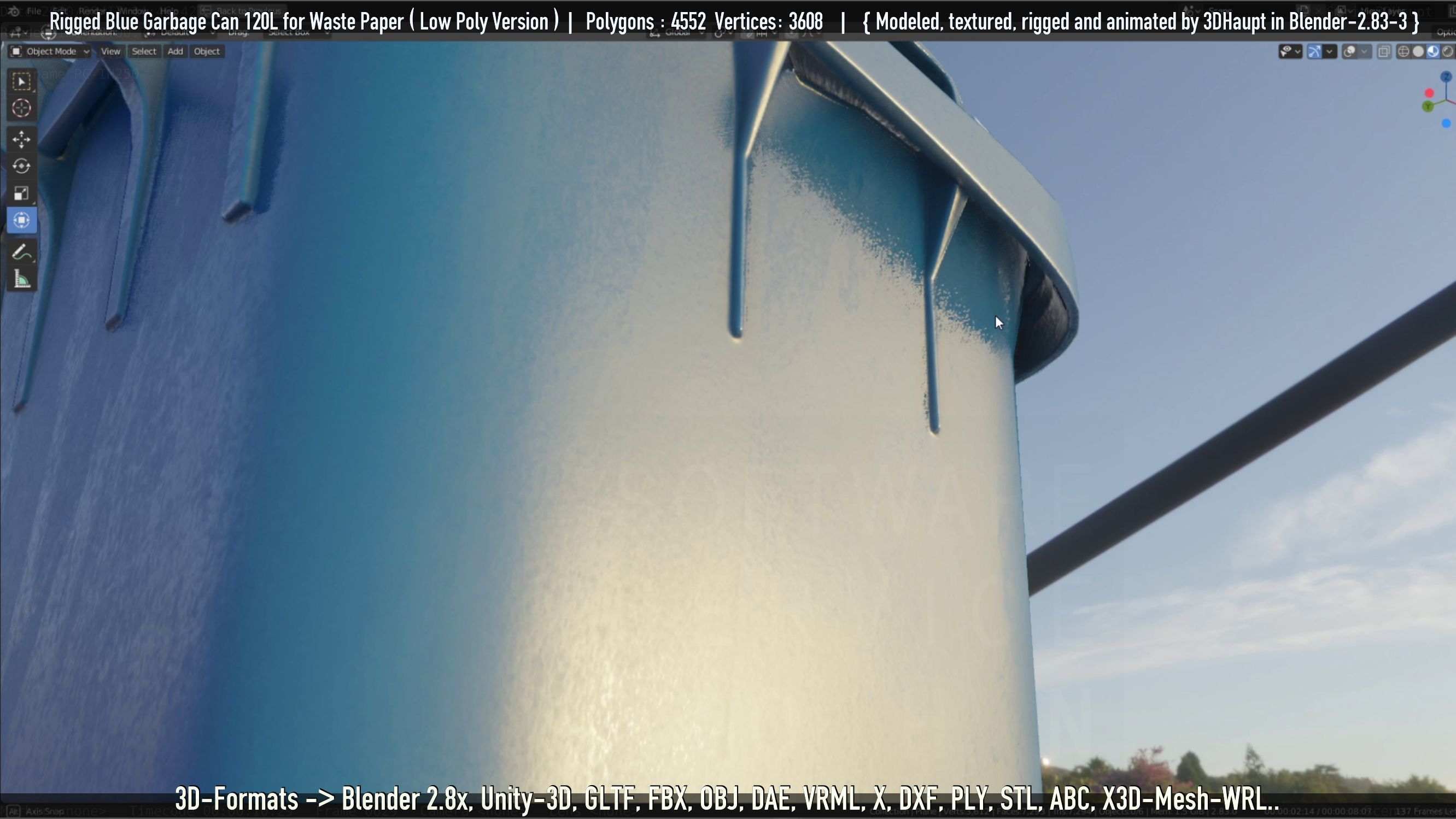 Rigged Garbage Can 120L Blue for Waste Paper -Low-Poly-Version- Low-poly 3D model_40
