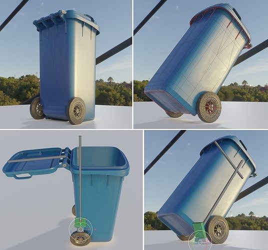 Rigged Garbage Can 120L Blue for Waste Paper -Low-Poly-Version- Low-poly 3D model