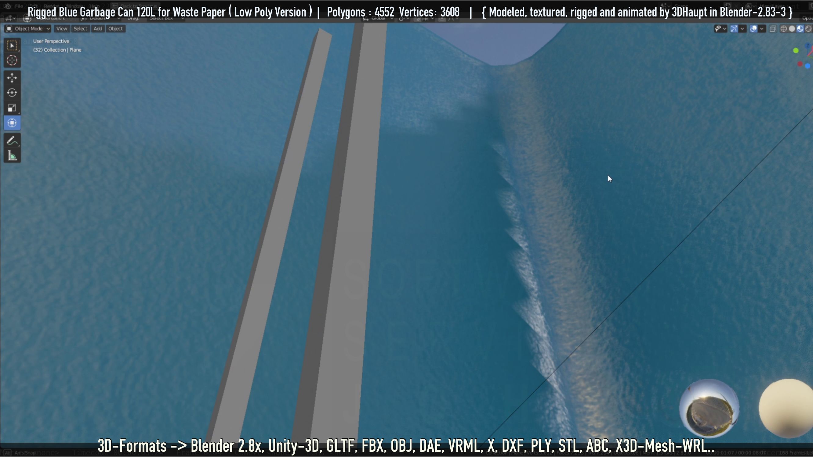 Rigged Garbage Can 120L Blue for Waste Paper -Low-Poly-Version- Low-poly 3D model_81