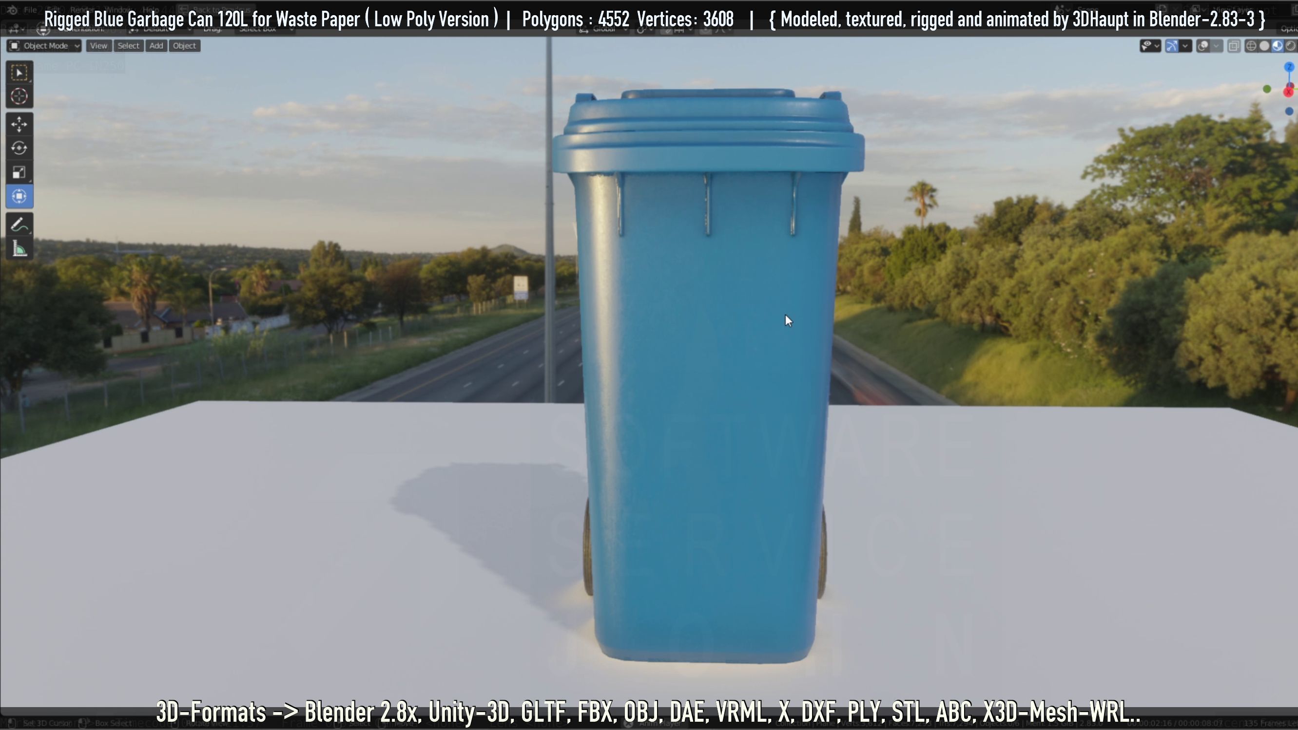 Rigged Garbage Can 120L Blue for Waste Paper -Low-Poly-Version- Low-poly 3D model_111