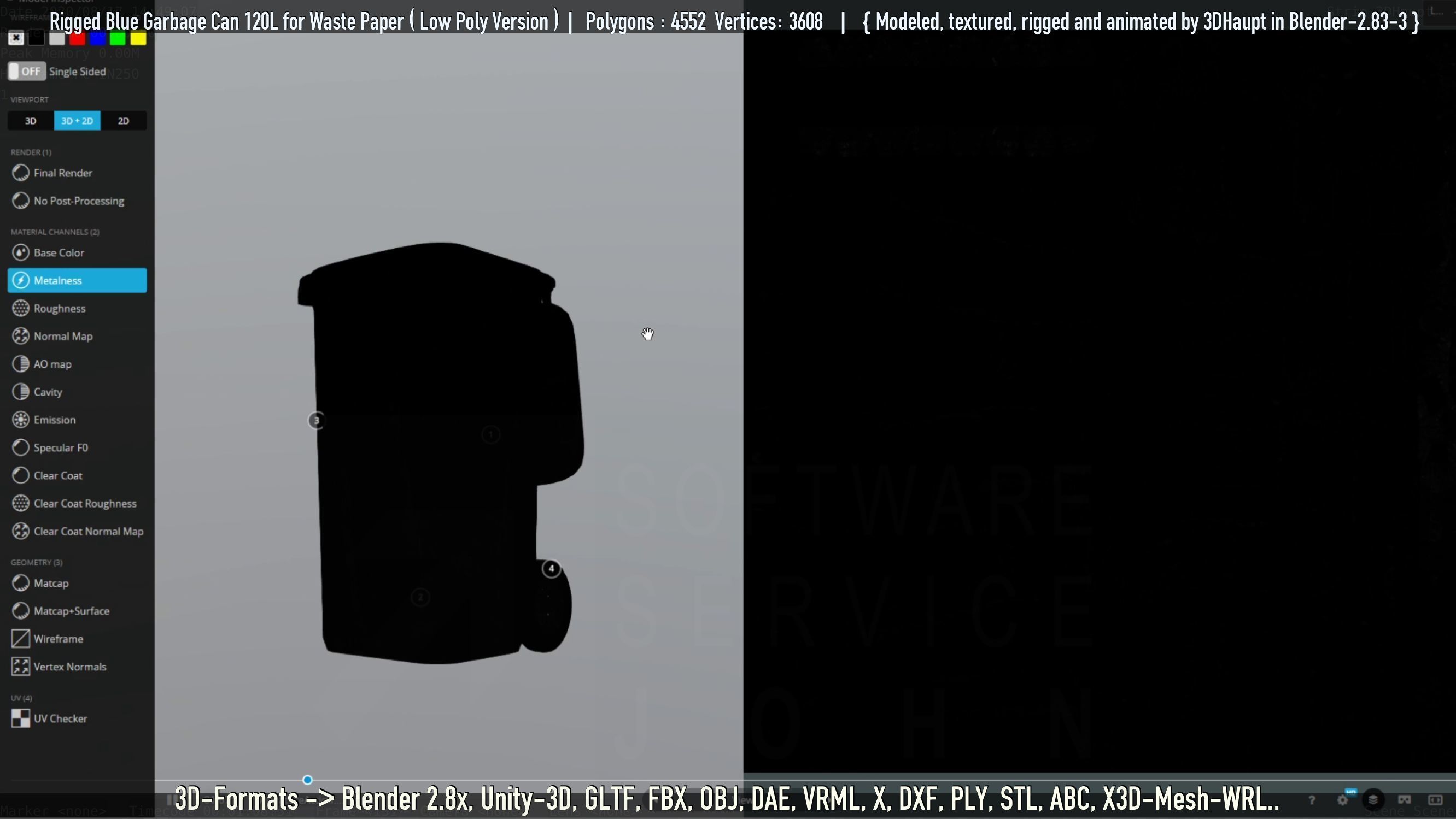 Rigged Garbage Can 120L Blue for Waste Paper -Low-Poly-Version- Low-poly 3D model_27