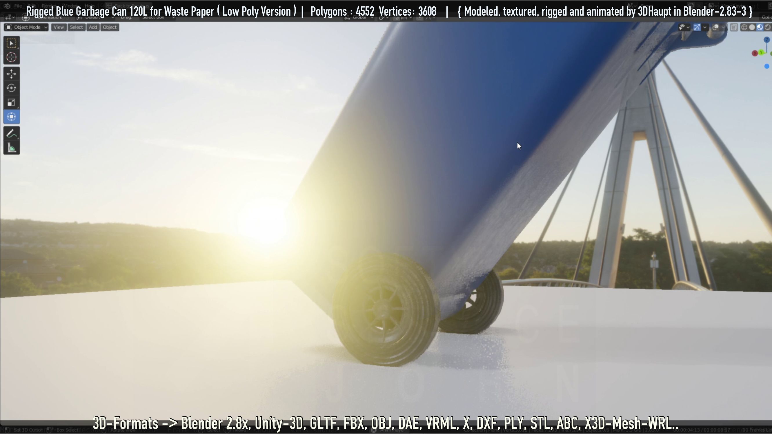 Rigged Garbage Can 120L Blue for Waste Paper -Low-Poly-Version- Low-poly 3D model_44