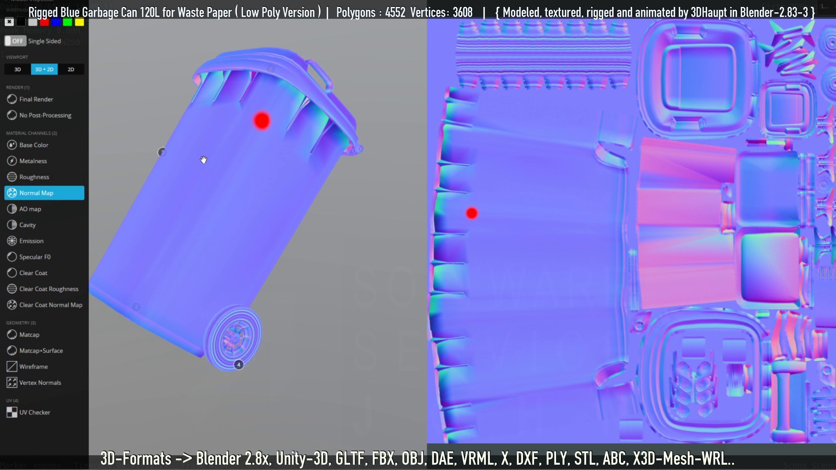 Rigged Garbage Can 120L Blue for Waste Paper -Low-Poly-Version- Low-poly 3D model_29