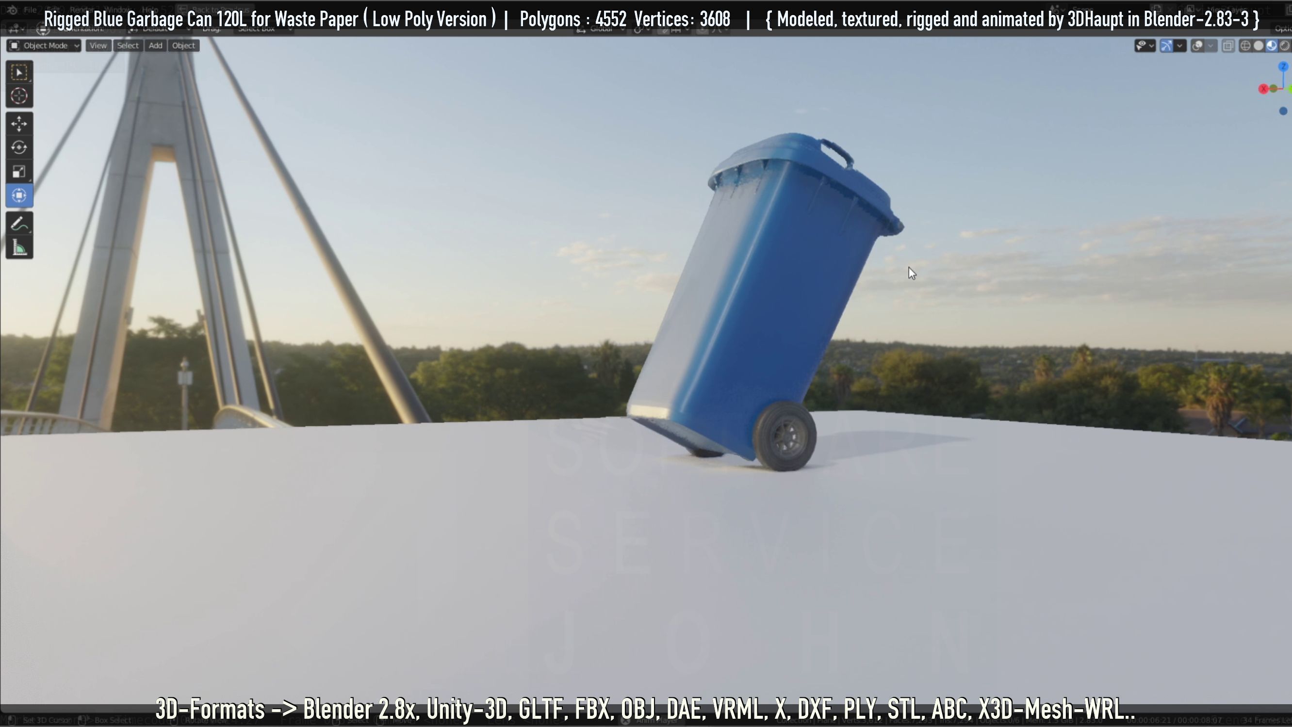 Rigged Garbage Can 120L Blue for Waste Paper -Low-Poly-Version- Low-poly 3D model_114