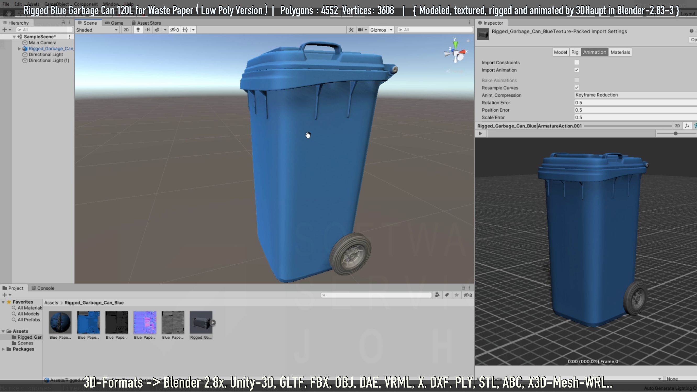 Rigged Garbage Can 120L Blue for Waste Paper -Low-Poly-Version- Low-poly 3D model_39