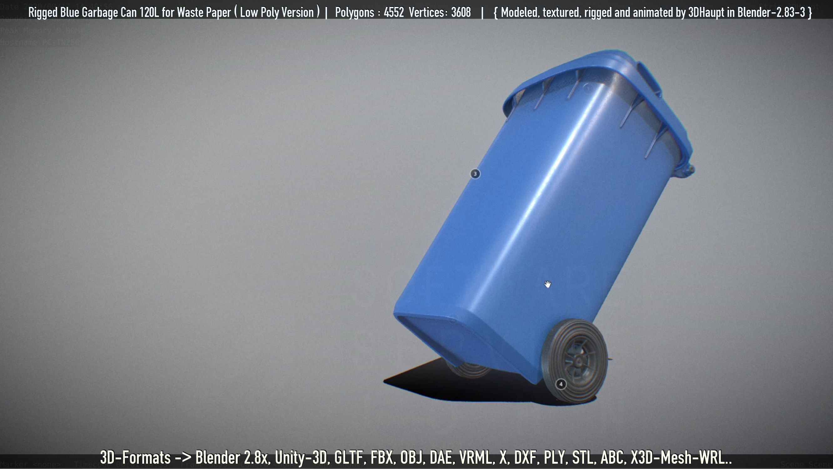 Rigged Garbage Can 120L Blue for Waste Paper -Low-Poly-Version- Low-poly 3D model_24