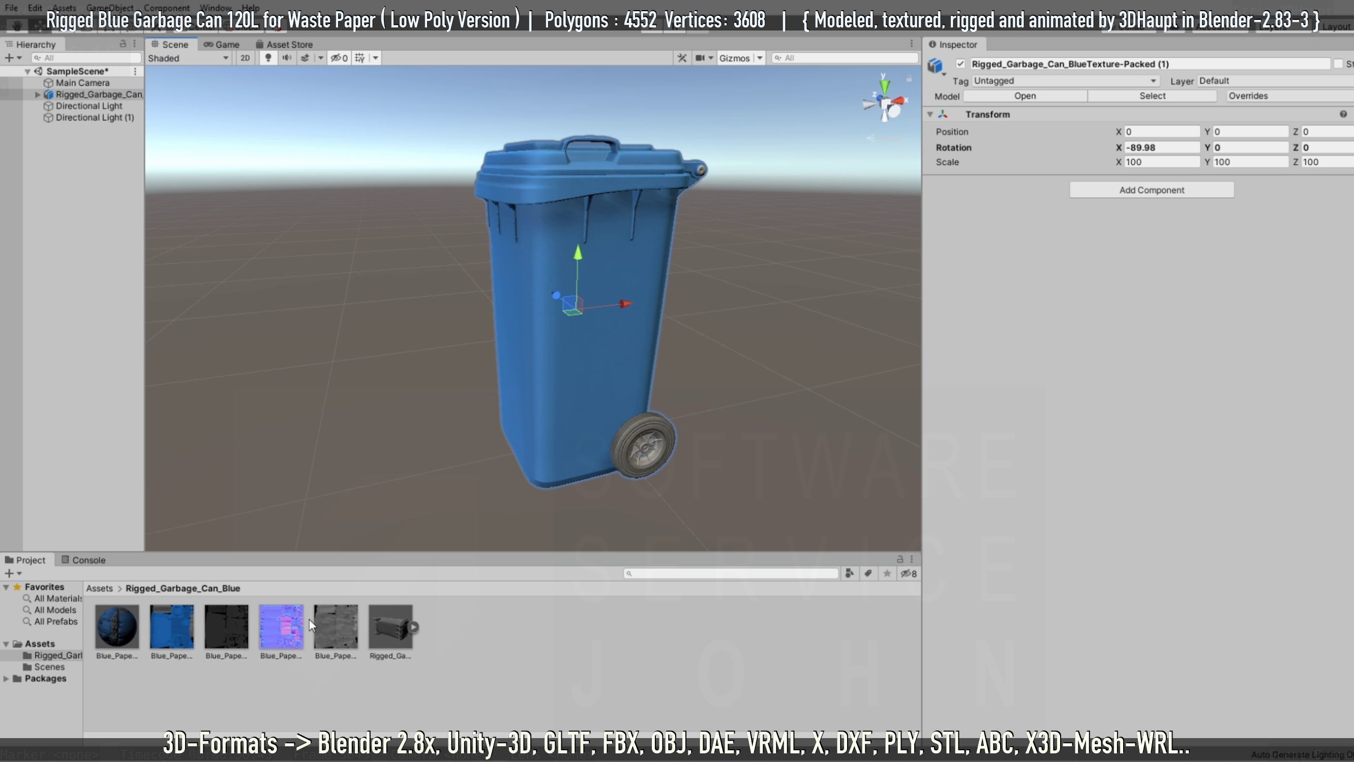 Rigged Garbage Can 120L Blue for Waste Paper -Low-Poly-Version- Low-poly 3D model_50