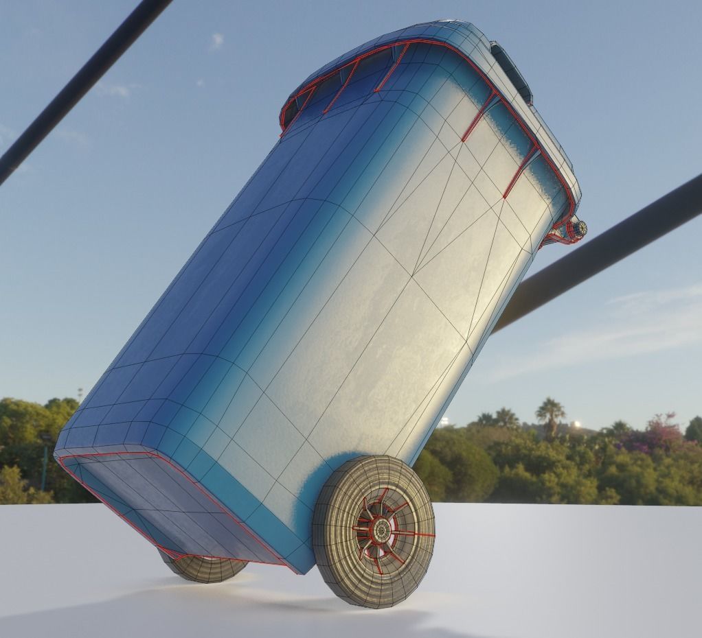 Rigged Garbage Can 120L Blue for Waste Paper -Low-Poly-Version- Low-poly 3D model_6