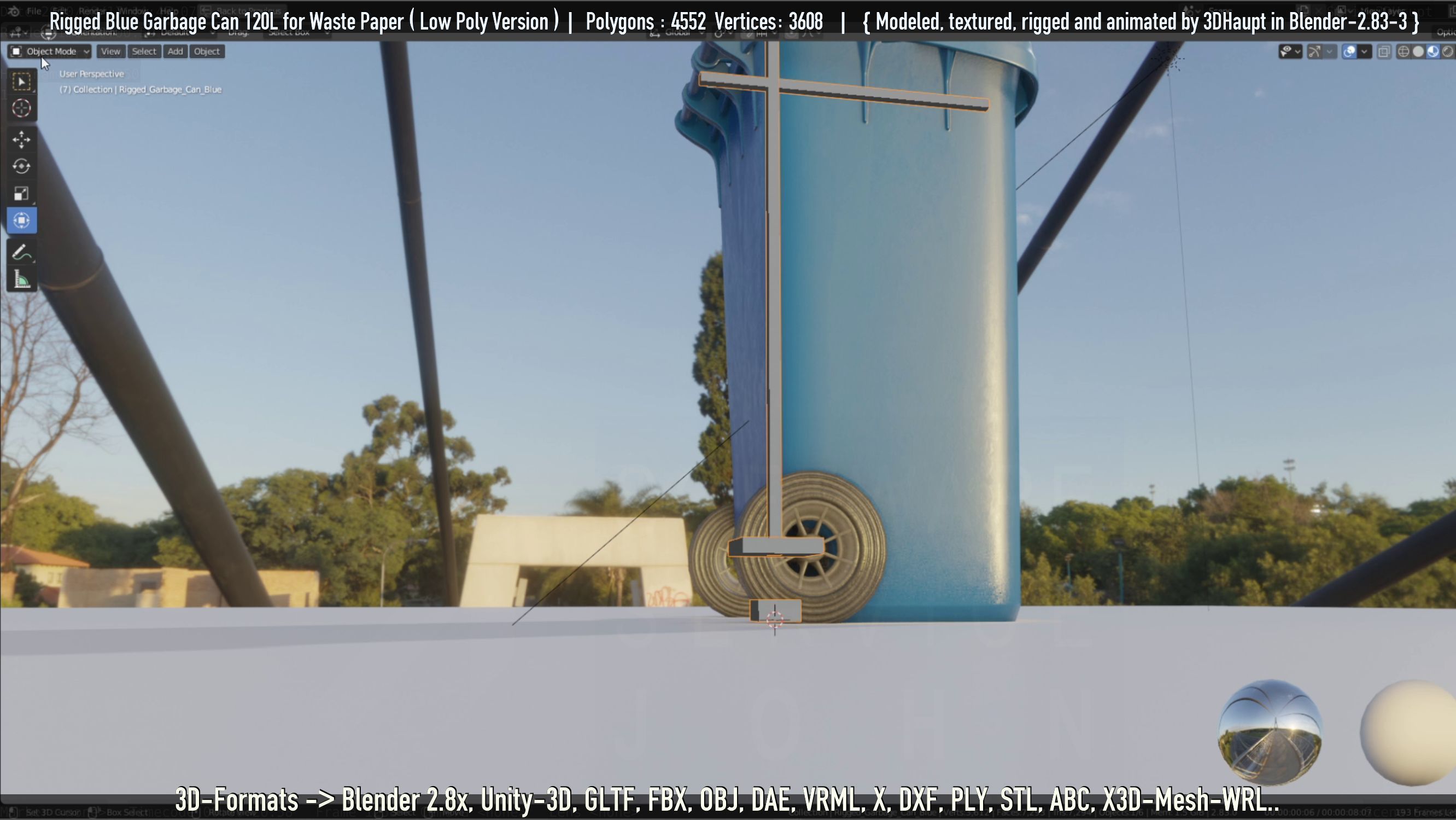 Rigged Garbage Can 120L Blue for Waste Paper -Low-Poly-Version- Low-poly 3D model_93