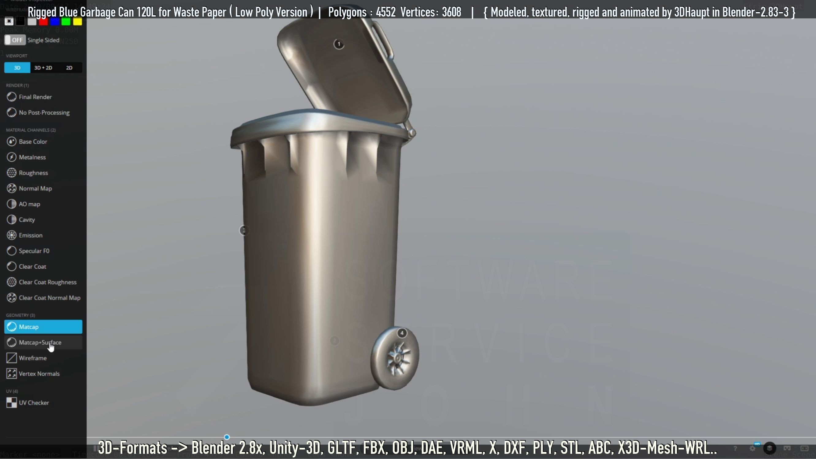 Rigged Garbage Can 120L Blue for Waste Paper -Low-Poly-Version- Low-poly 3D model_32