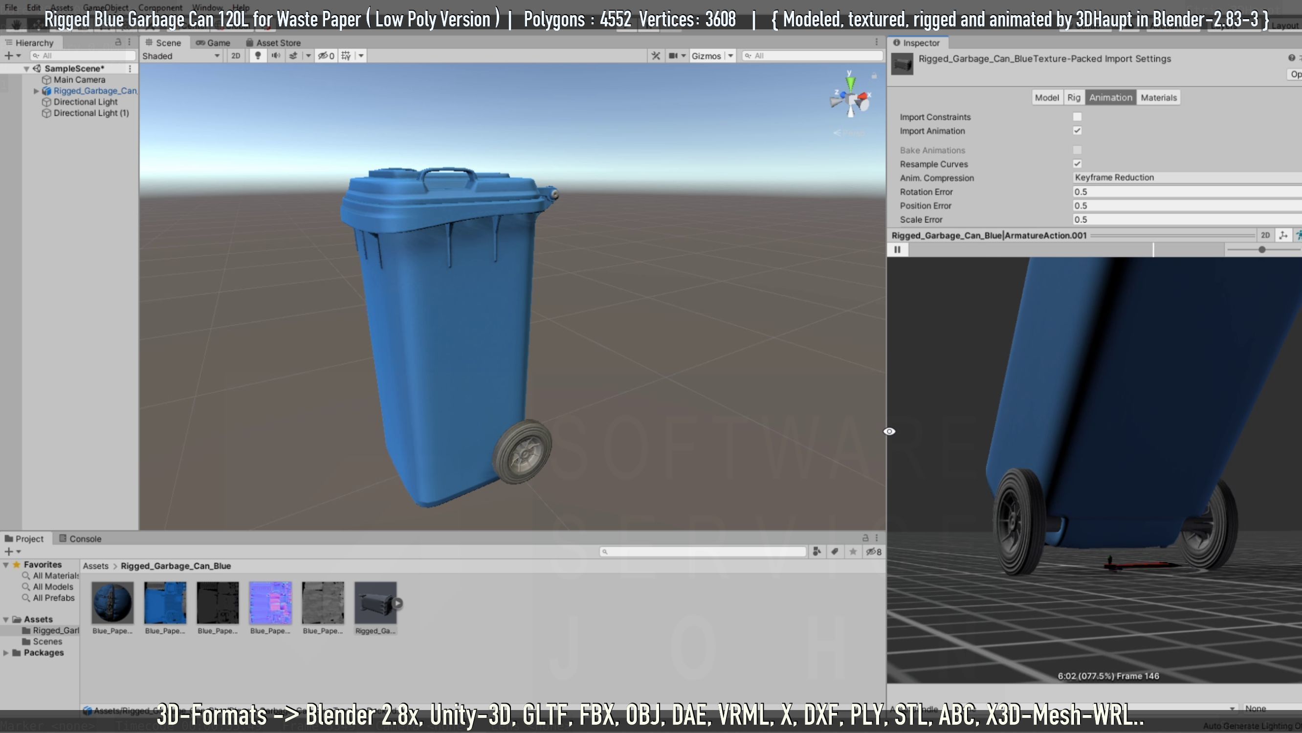 Rigged Garbage Can 120L Blue for Waste Paper -Low-Poly-Version- Low-poly 3D model_61