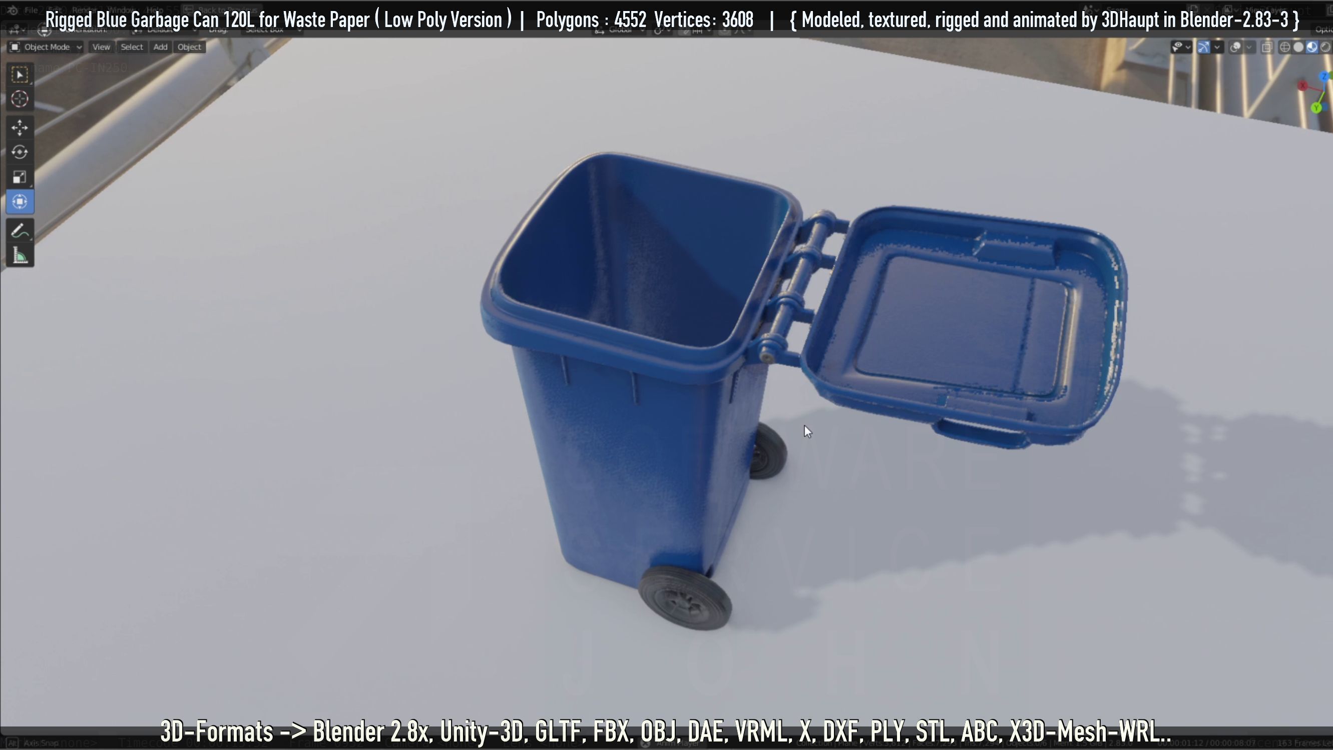 Rigged Garbage Can 120L Blue for Waste Paper -Low-Poly-Version- Low-poly 3D model_47