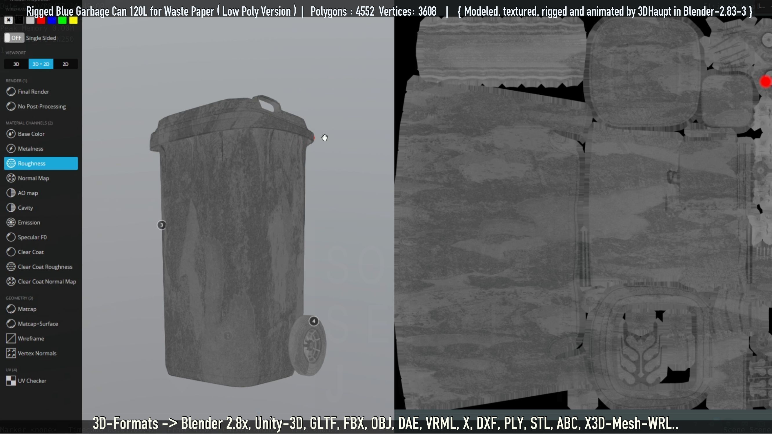 Rigged Garbage Can 120L Blue for Waste Paper -Low-Poly-Version- Low-poly 3D model_103