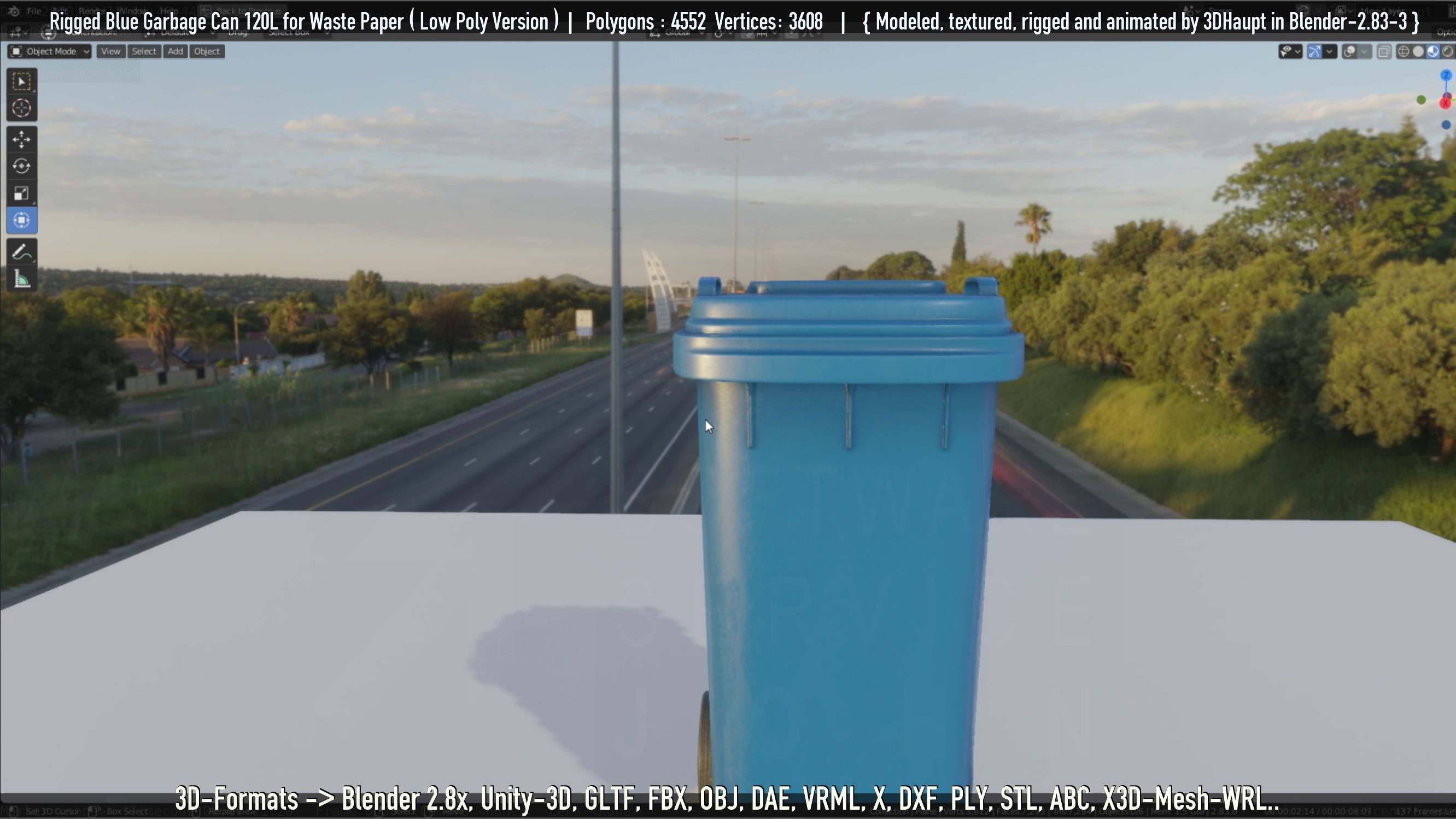 Rigged Garbage Can 120L Blue for Waste Paper -Low-Poly-Version- Low-poly 3D model_112