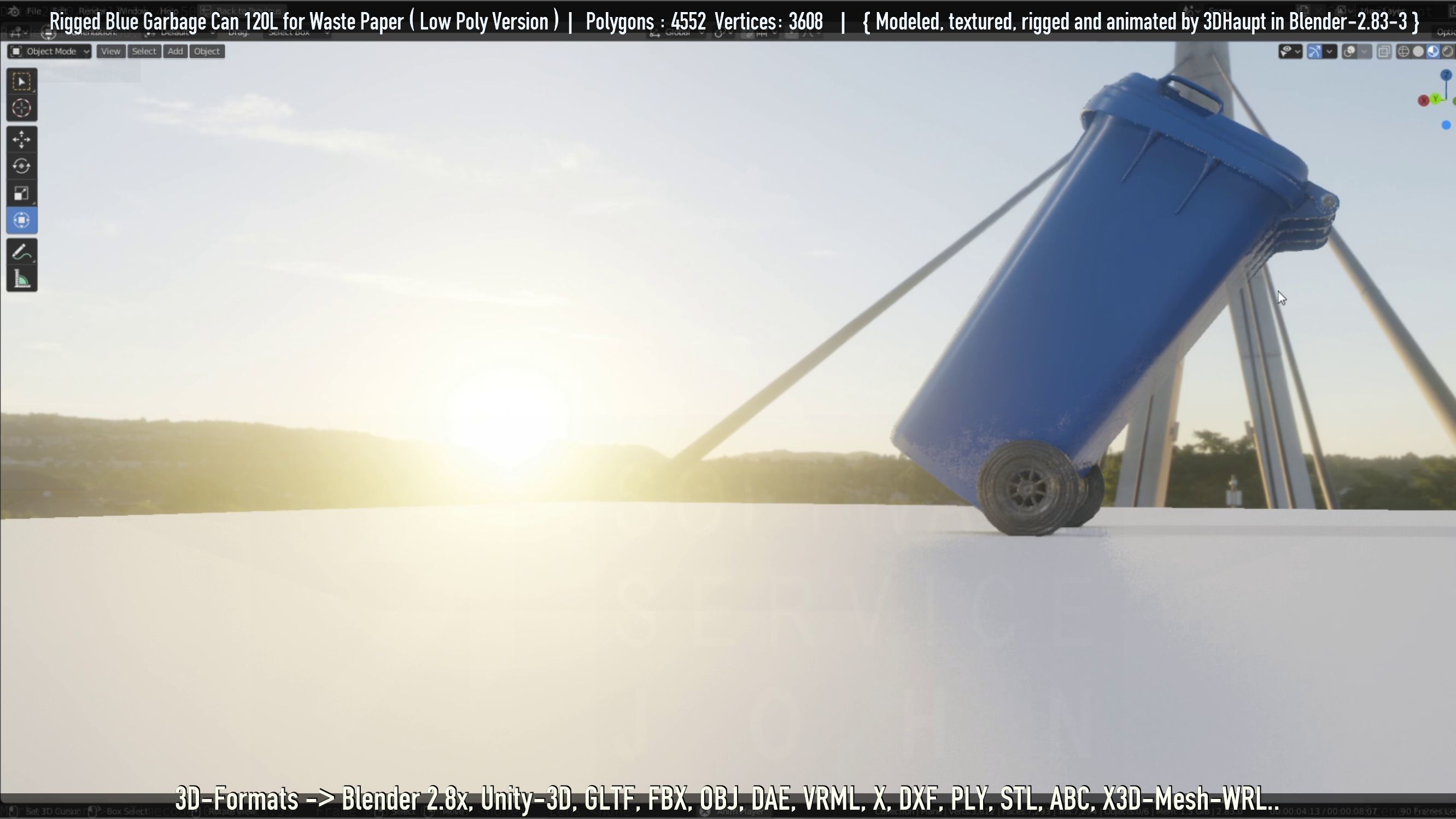 Rigged Garbage Can 120L Blue for Waste Paper -Low-Poly-Version- Low-poly 3D model_45