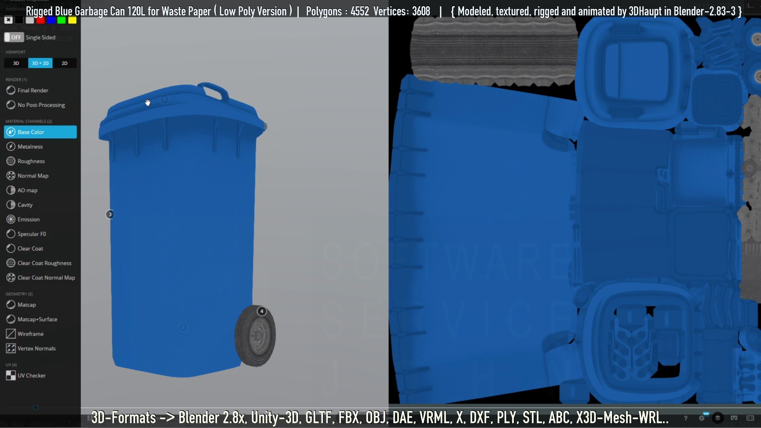 Rigged Garbage Can 120L Blue for Waste Paper -Low-Poly-Version- Low-poly 3D model_26