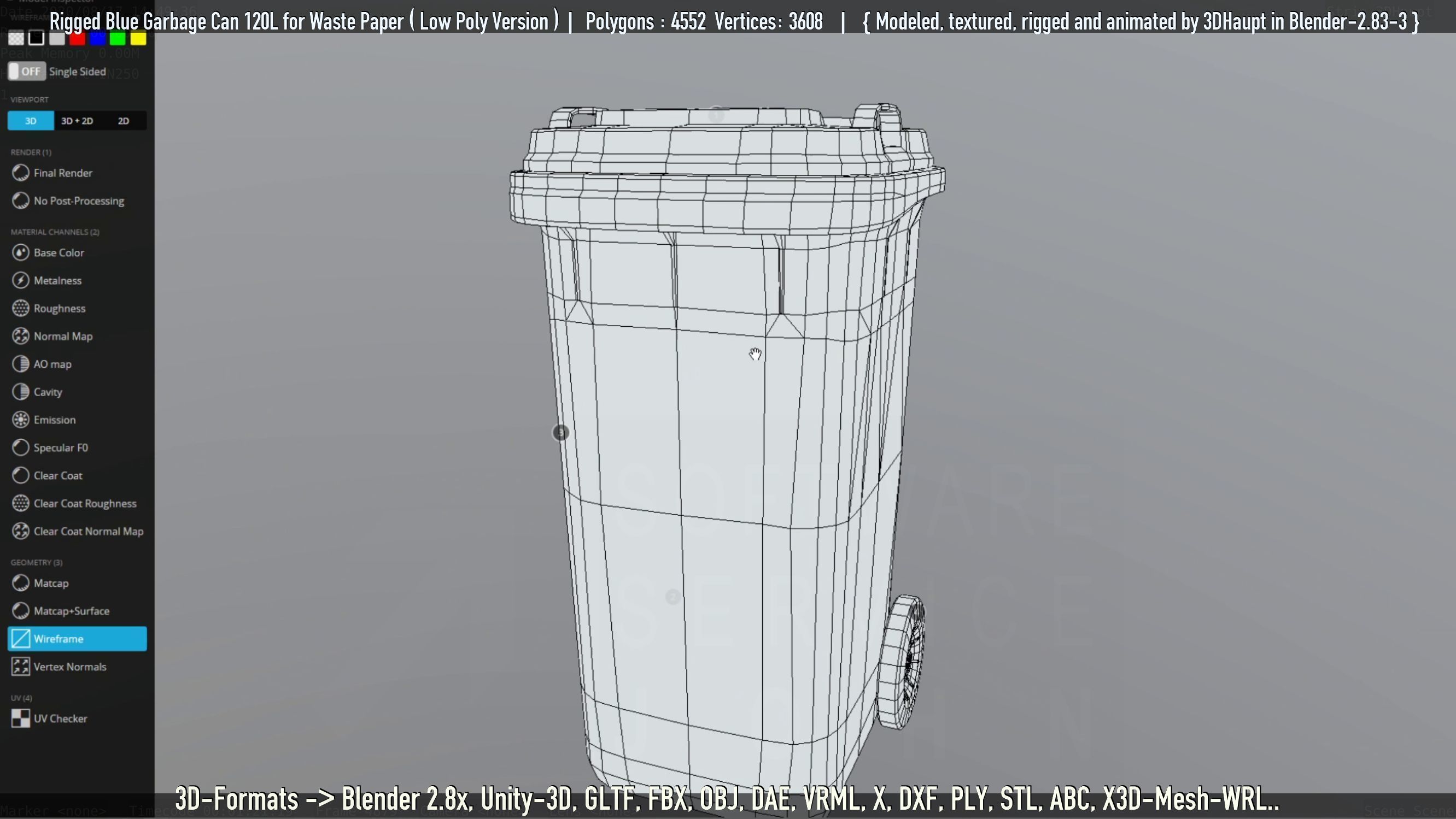 Rigged Garbage Can 120L Blue for Waste Paper -Low-Poly-Version- Low-poly 3D model_102