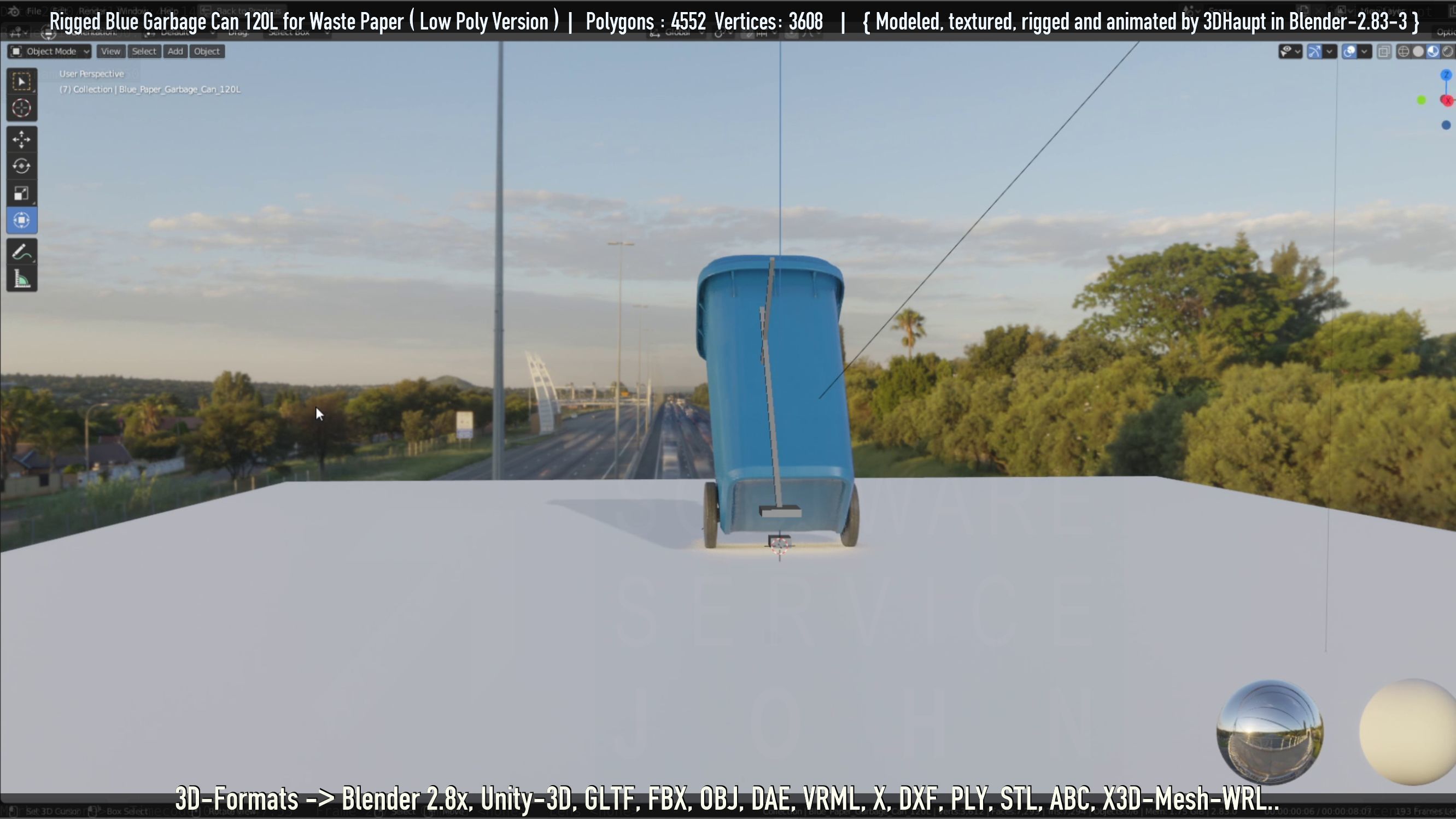 Rigged Garbage Can 120L Blue for Waste Paper -Low-Poly-Version- Low-poly 3D model_16