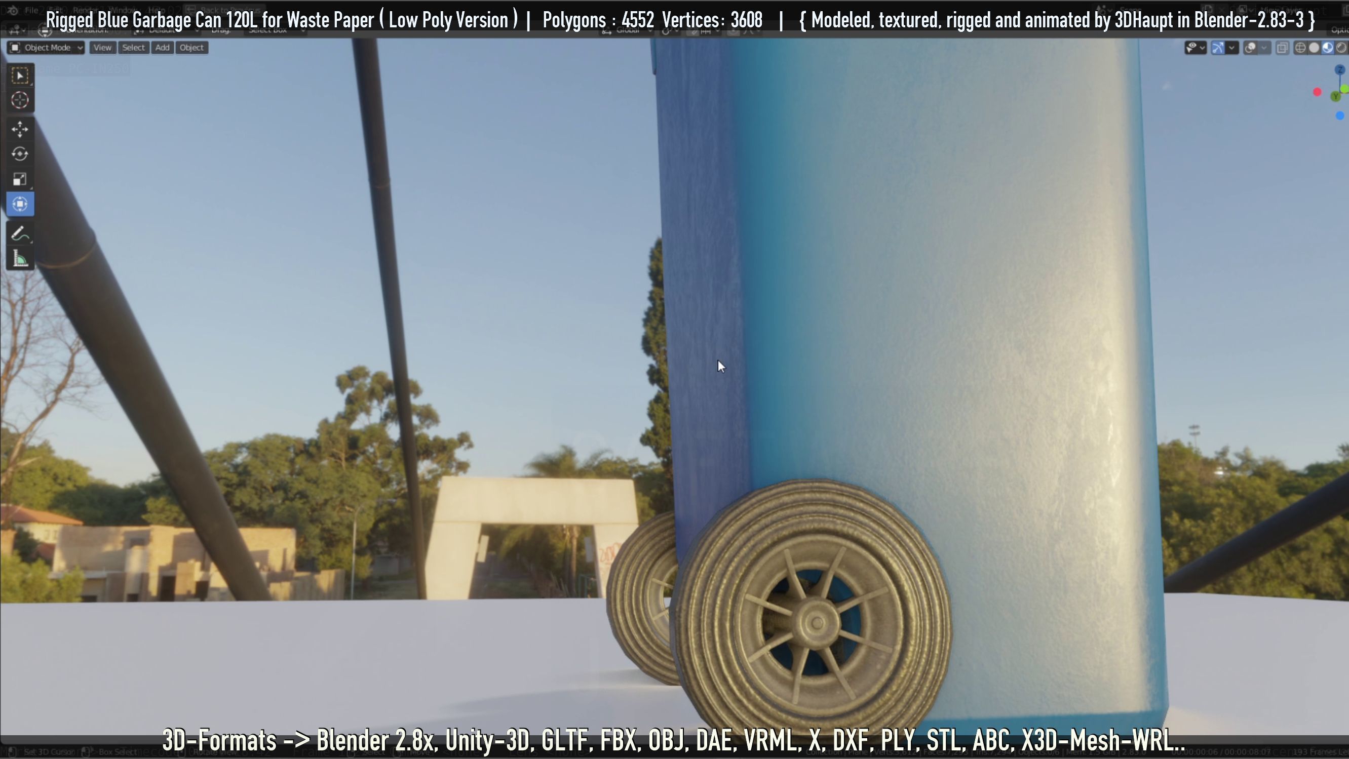 Rigged Garbage Can 120L Blue for Waste Paper -Low-Poly-Version- Low-poly 3D model_117