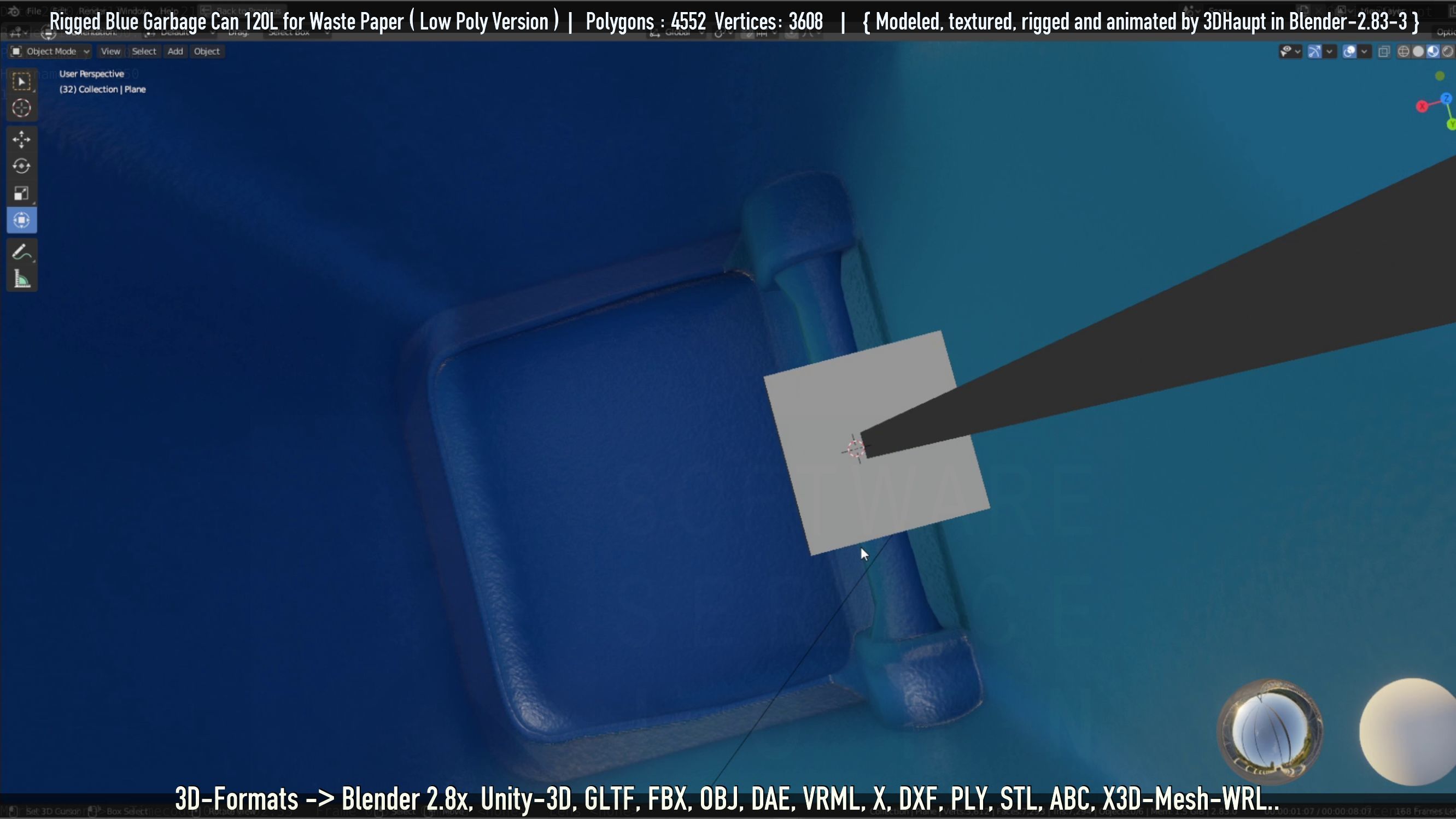 Rigged Garbage Can 120L Blue for Waste Paper -Low-Poly-Version- Low-poly 3D model_79