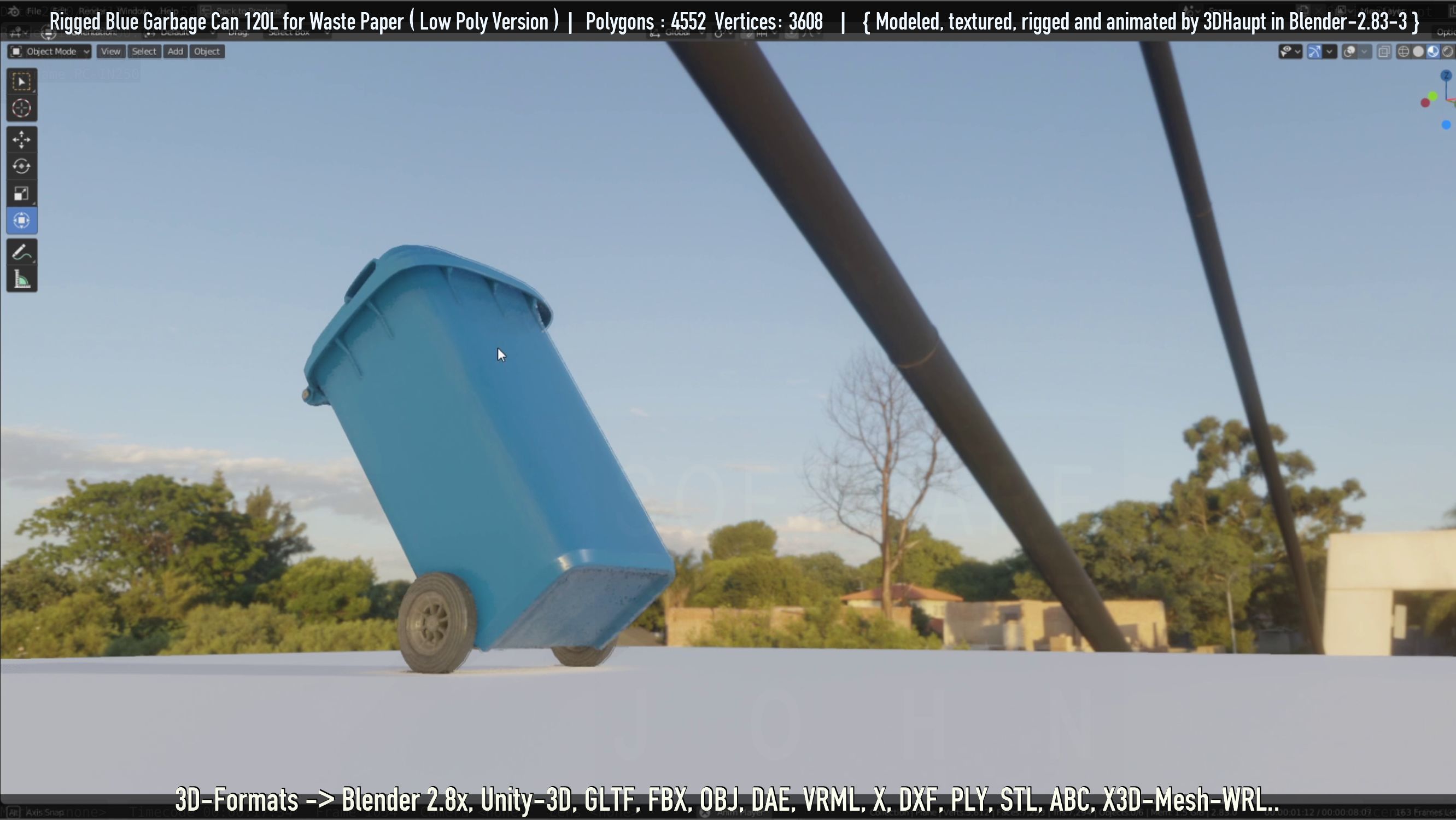 Rigged Garbage Can 120L Blue for Waste Paper -Low-Poly-Version- Low-poly 3D model_115