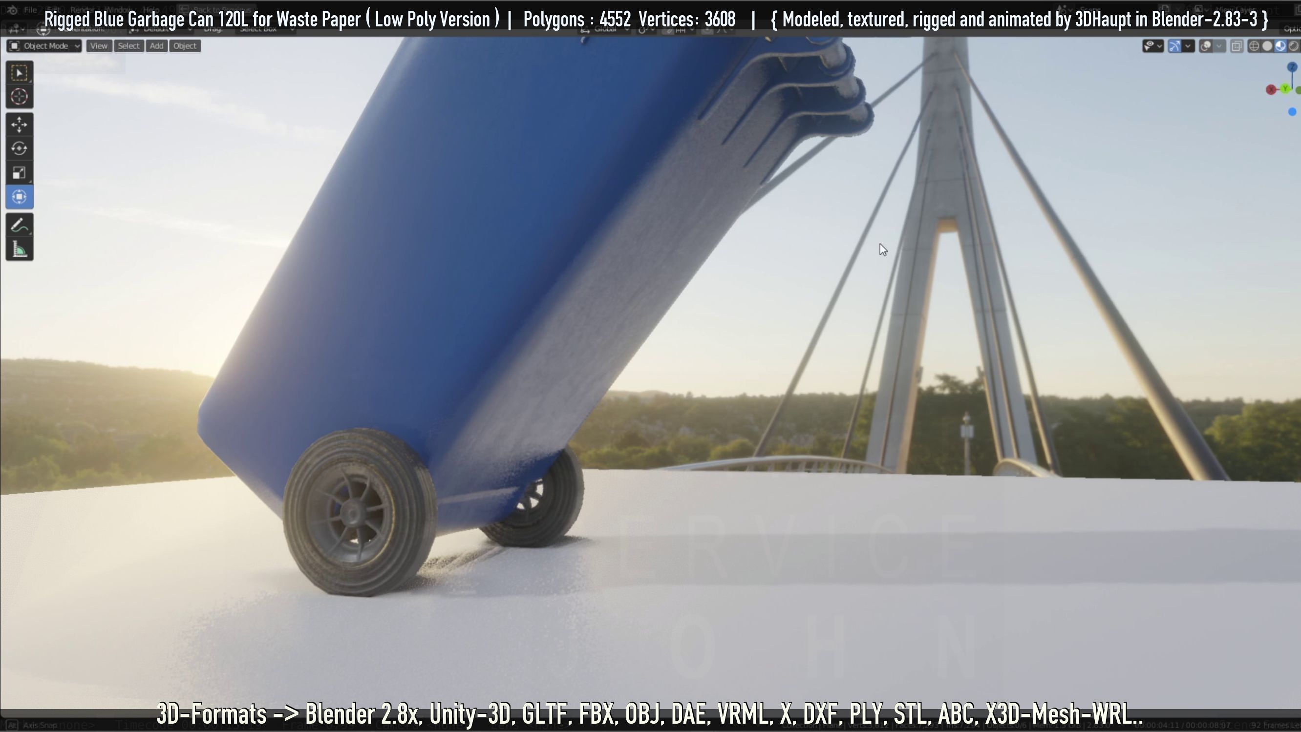 Rigged Garbage Can 120L Blue for Waste Paper -Low-Poly-Version- Low-poly 3D model_43