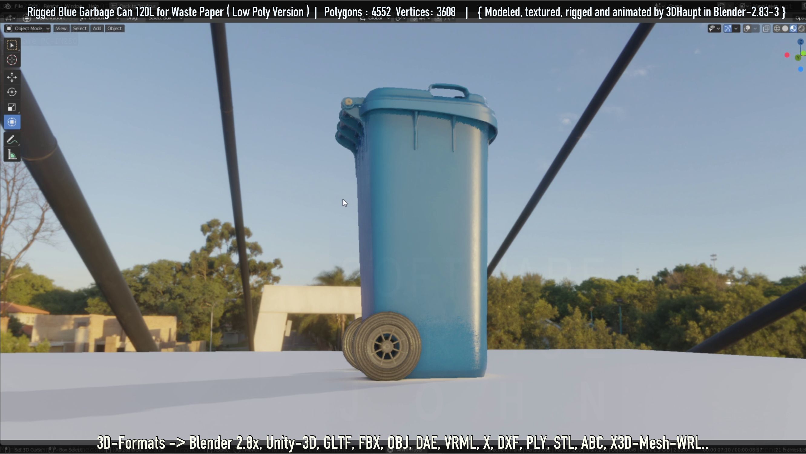 Rigged Garbage Can 120L Blue for Waste Paper -Low-Poly-Version- Low-poly 3D model_51