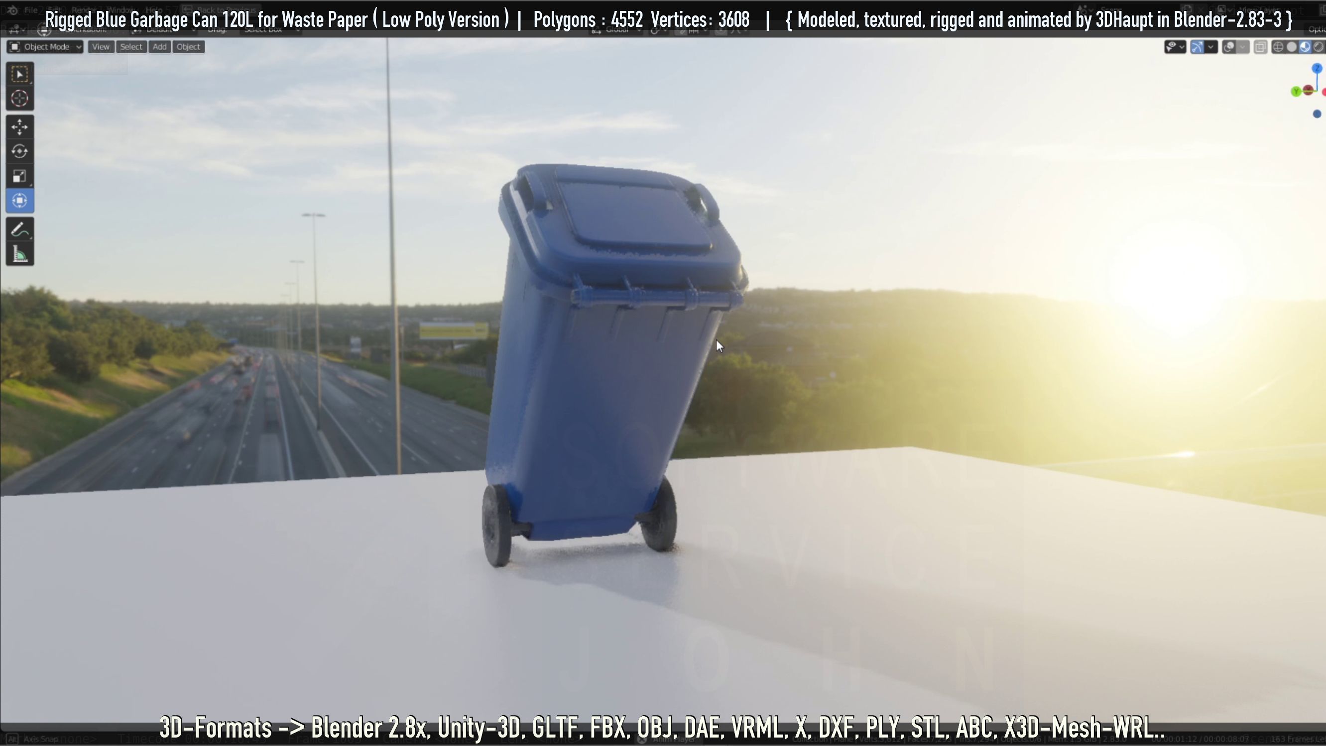 Rigged Garbage Can 120L Blue for Waste Paper -Low-Poly-Version- Low-poly 3D model_49