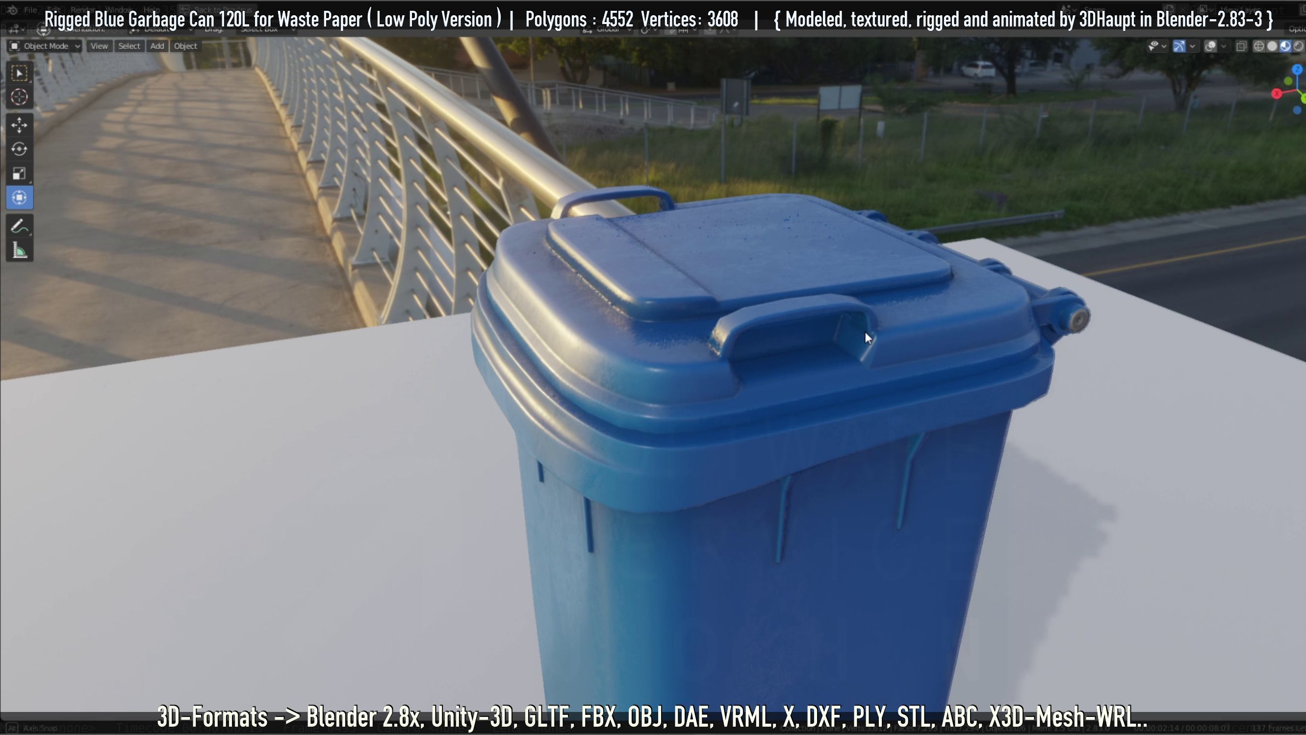 Rigged Garbage Can 120L Blue for Waste Paper -Low-Poly-Version- Low-poly 3D model_21