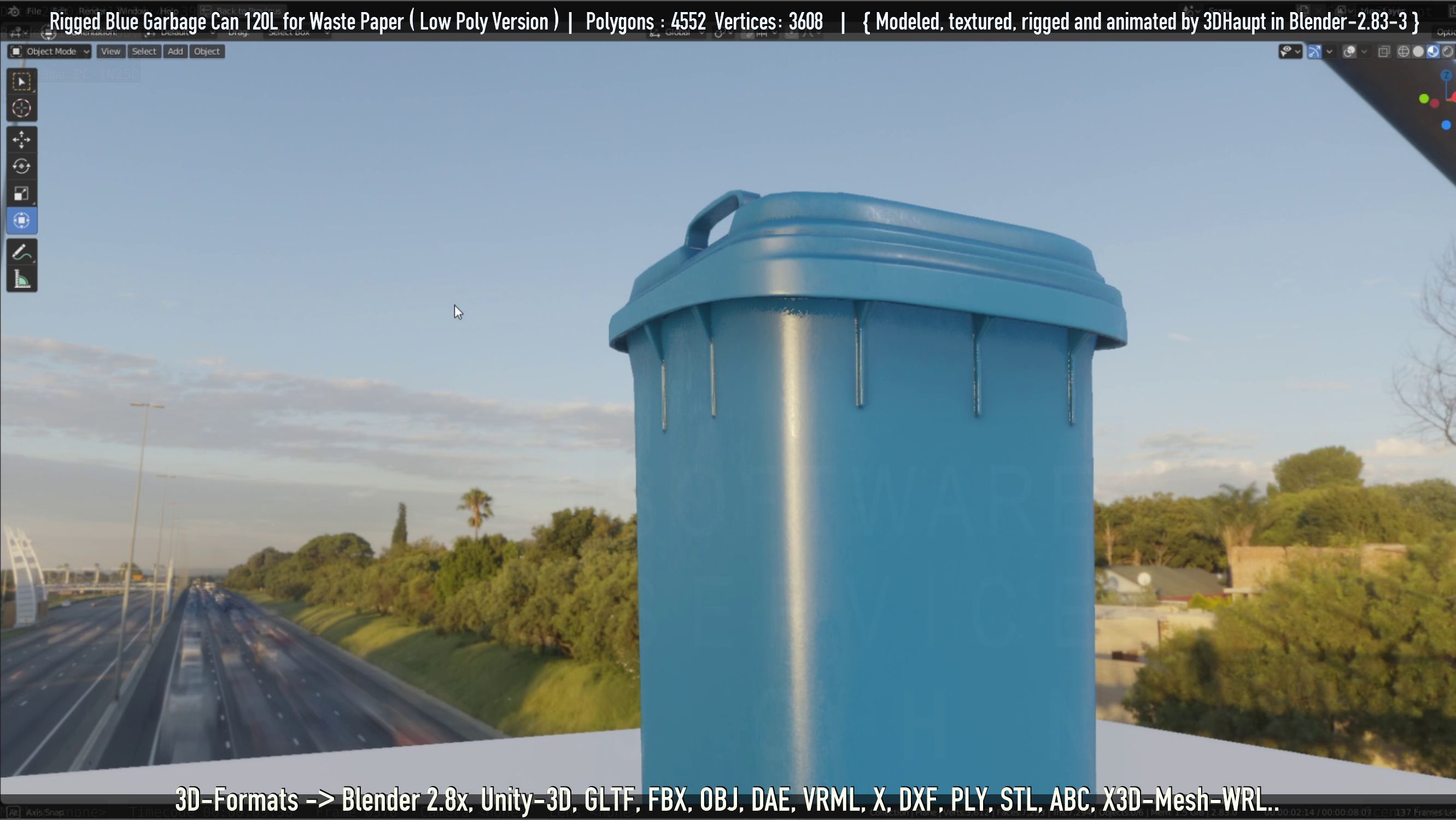 Rigged Garbage Can 120L Blue for Waste Paper -Low-Poly-Version- Low-poly 3D model_37