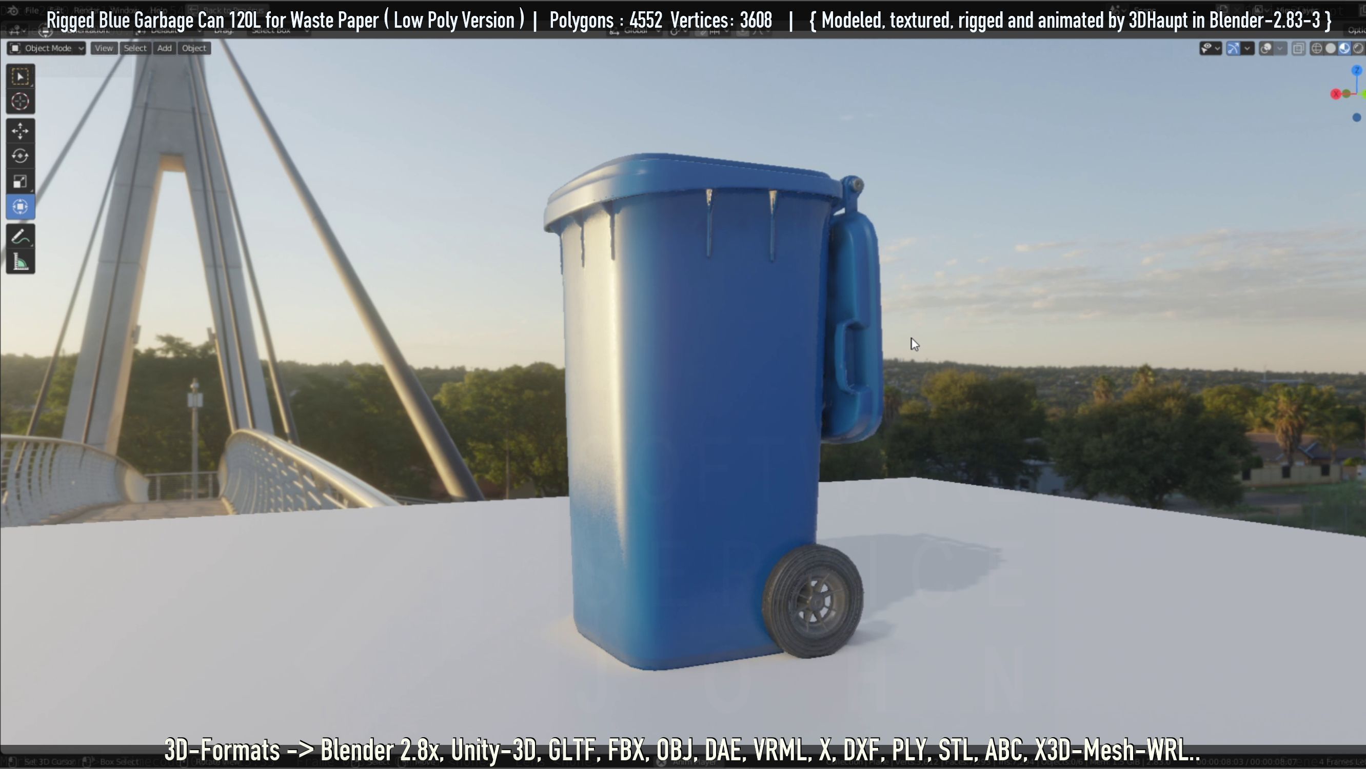 Rigged Garbage Can 120L Blue for Waste Paper -Low-Poly-Version- Low-poly 3D model_46