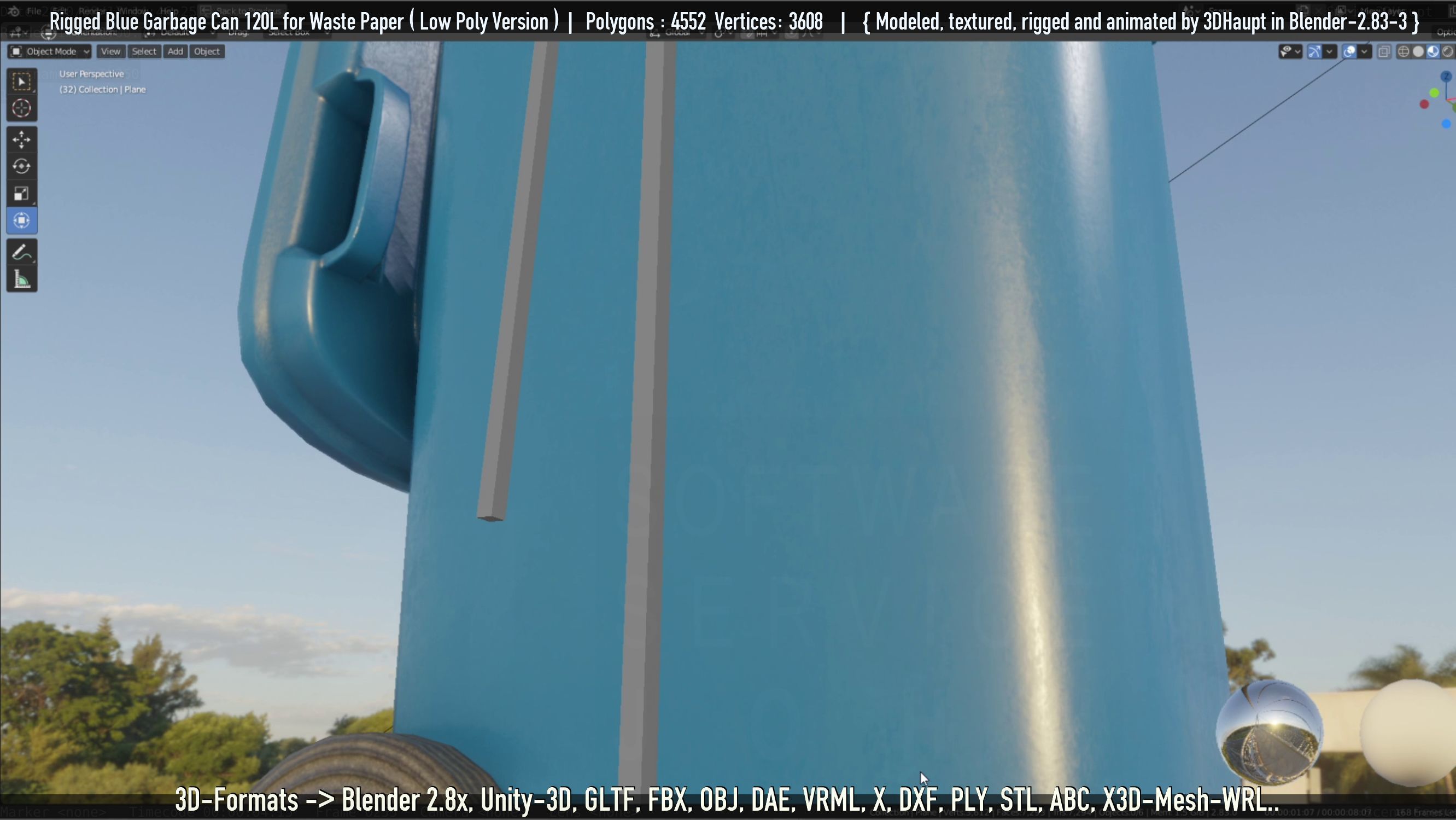 Rigged Garbage Can 120L Blue for Waste Paper -Low-Poly-Version- Low-poly 3D model_13