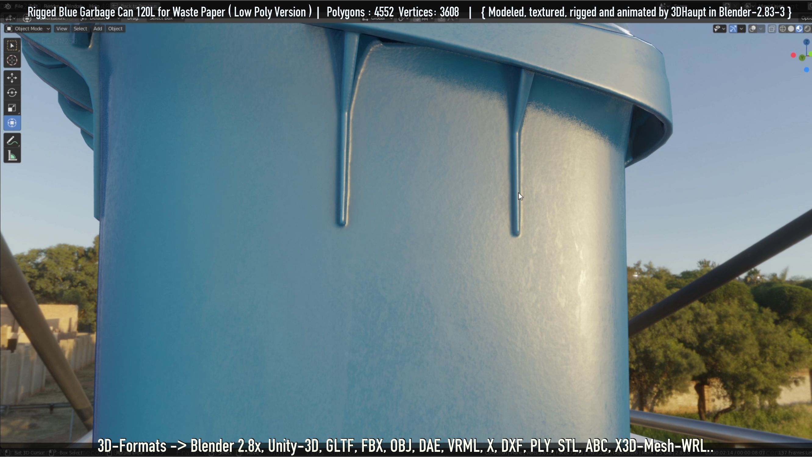 Rigged Garbage Can 120L Blue for Waste Paper -Low-Poly-Version- Low-poly 3D model_38